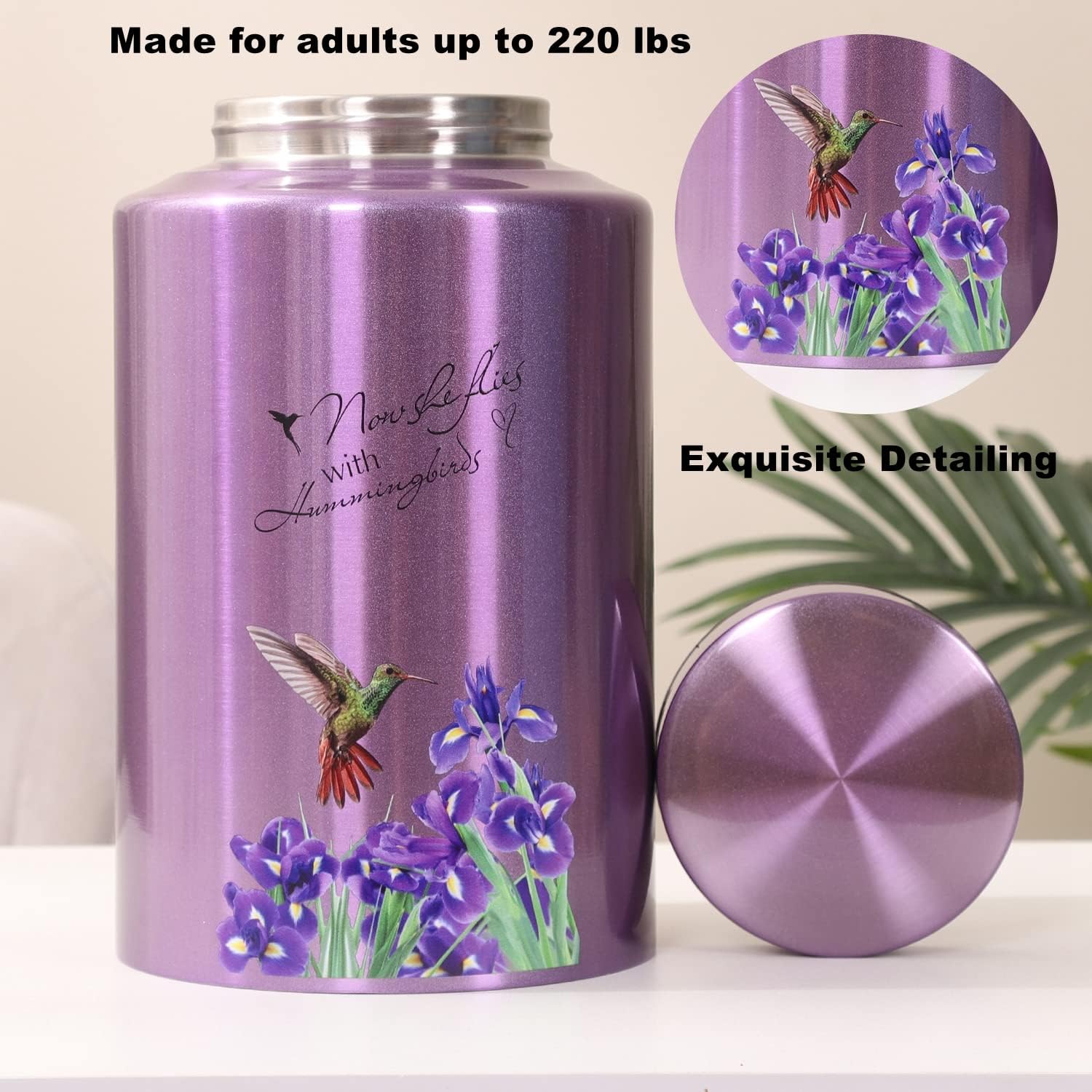 Purple Hummingbird Cremation Urn for Mom 220 lbs Capacity