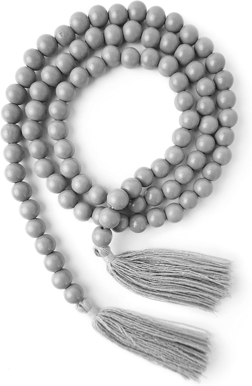 Wooden Beads Garland with Tassels 61 Inch Grey Wood Bead Garland