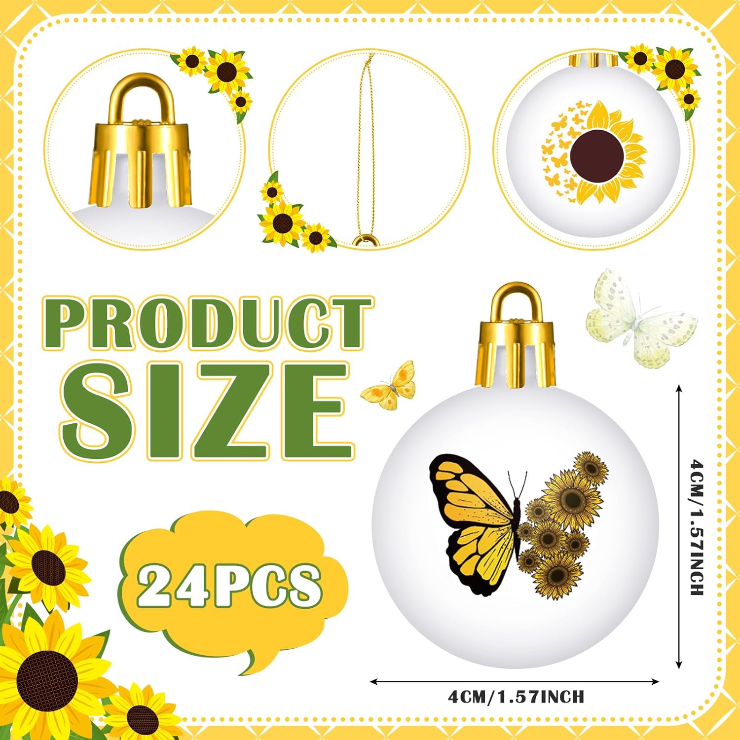Barydat 24 Pcs Yellow Sunflower Hanging Decorations
