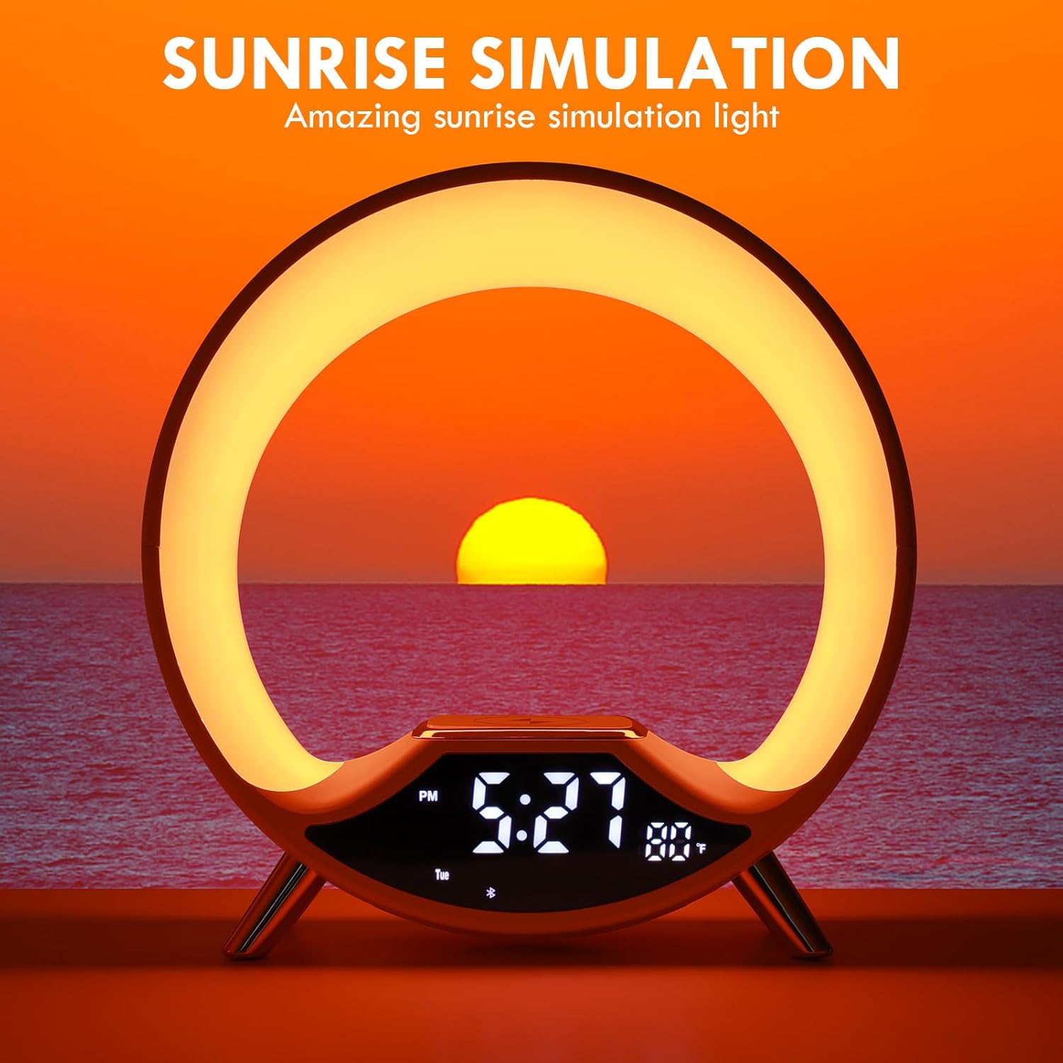 Sunrise Alarm Clock with Wireless Charging and Bluetooth