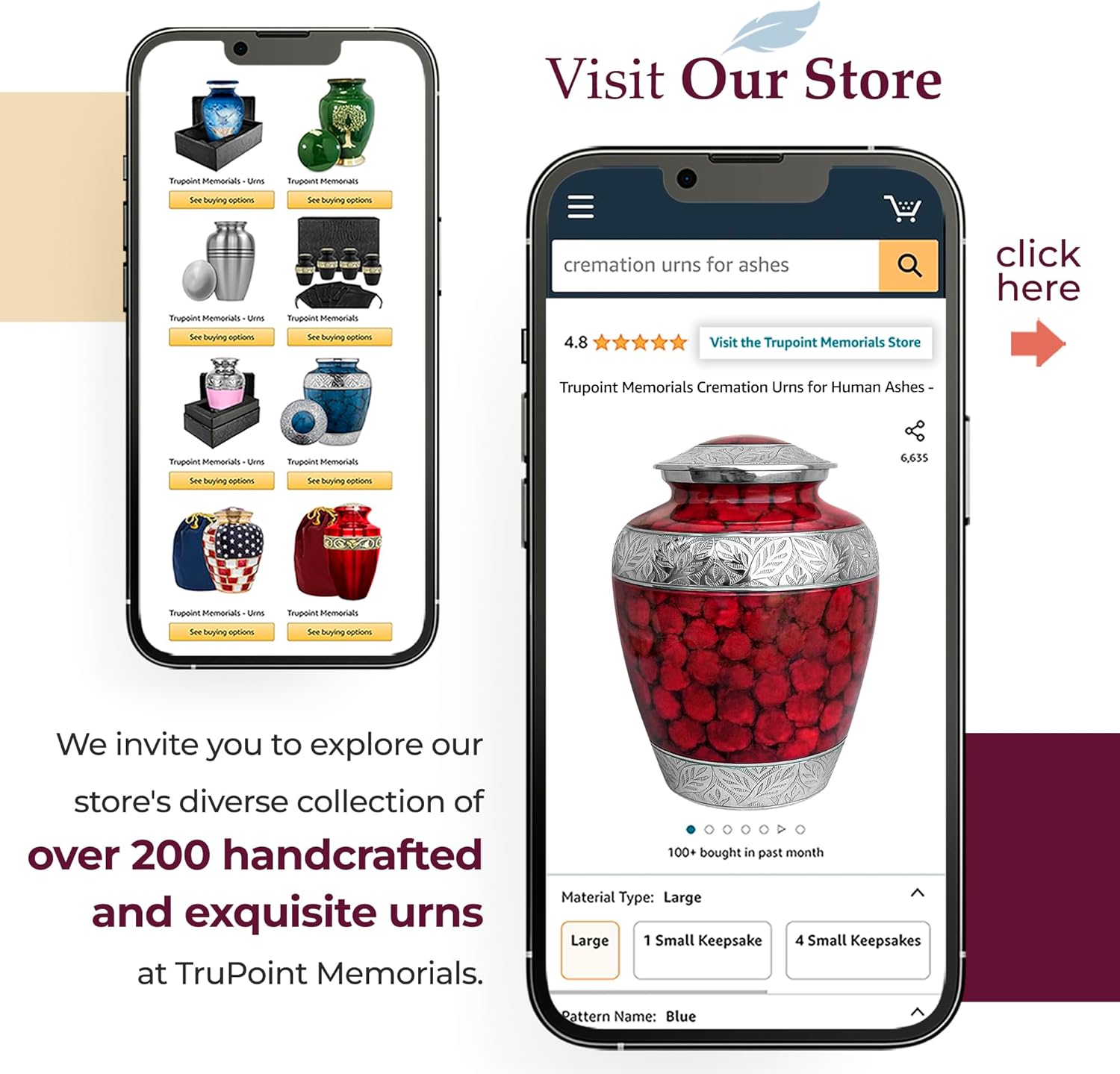 Trupoint Memorials Cremation Urn Red with Silver Lining