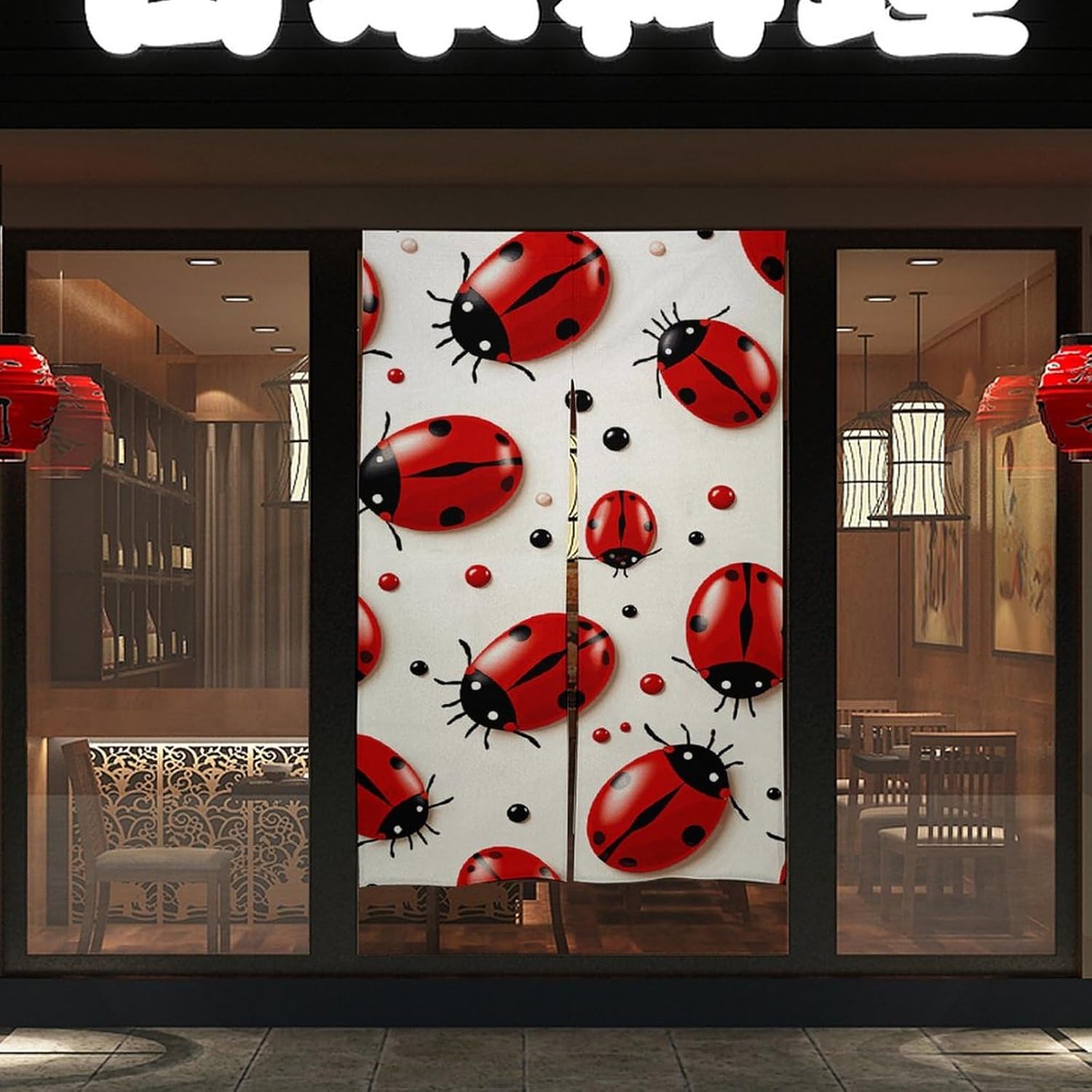 Red Ladybug Door Curtain Split 17x57 Inch Privacy Partition