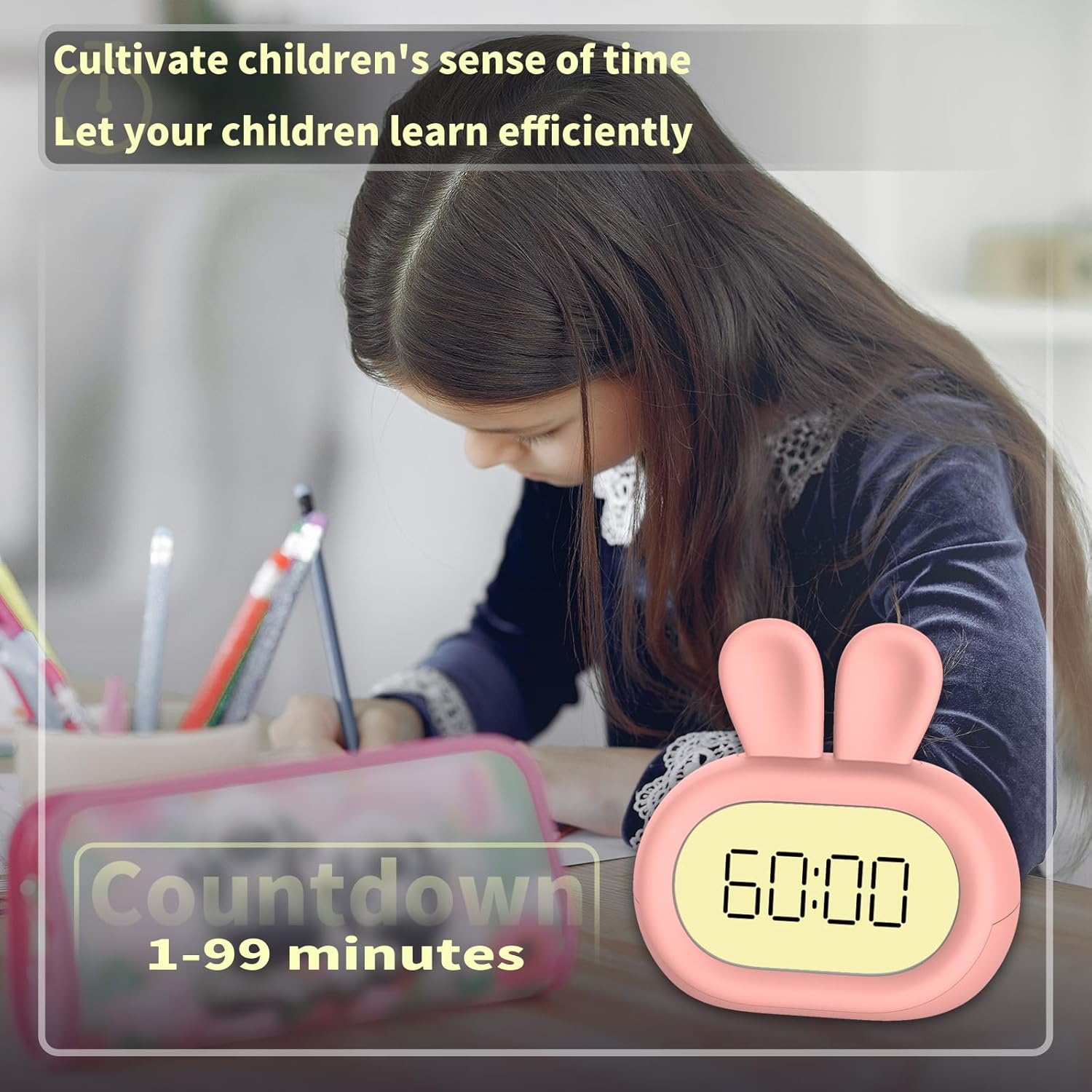 Cute Rabbit Alarm Clock for Kids with Night Light