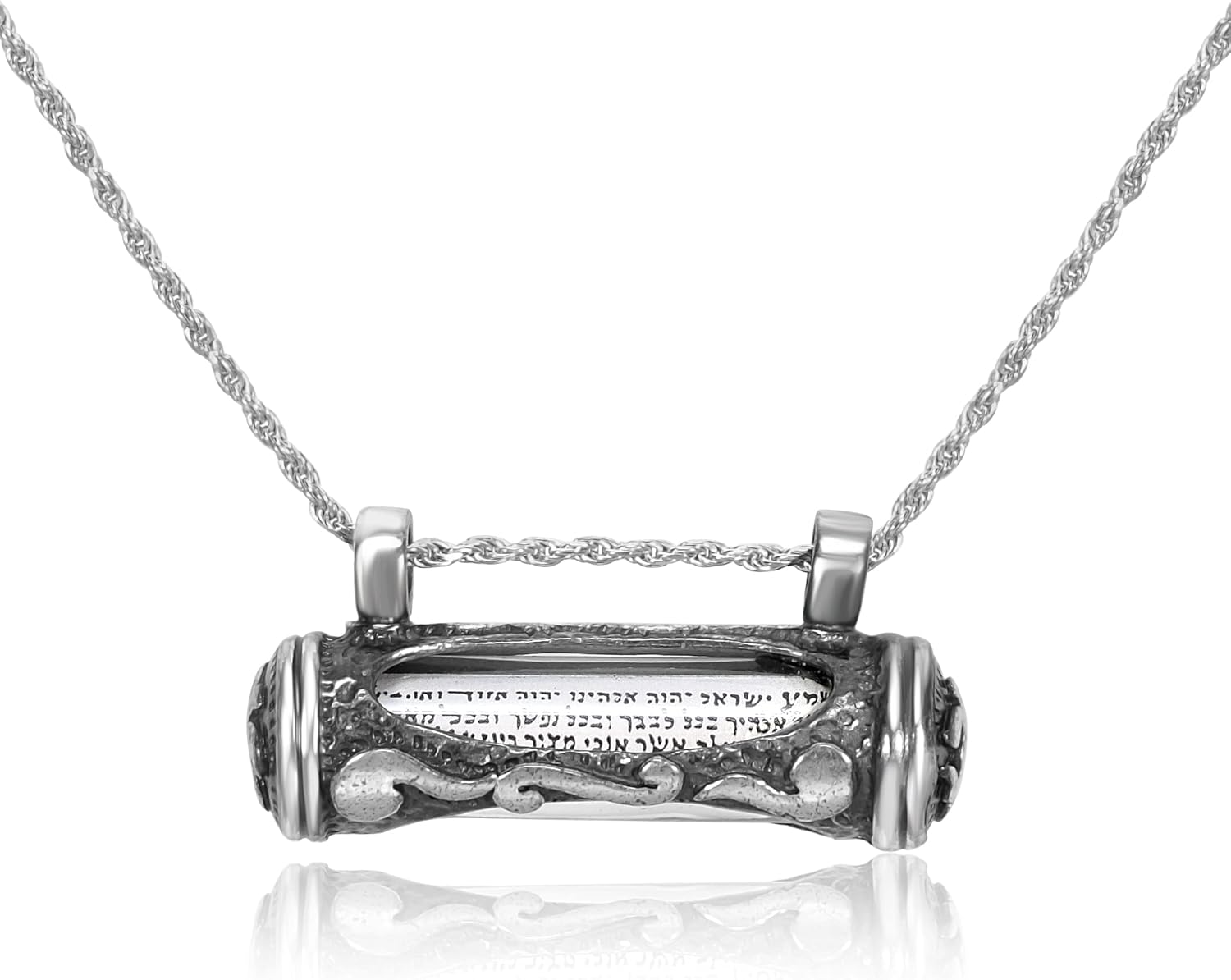 Jewish Mezuzah Pendant with Scroll 925 Sterling Silver Necklace