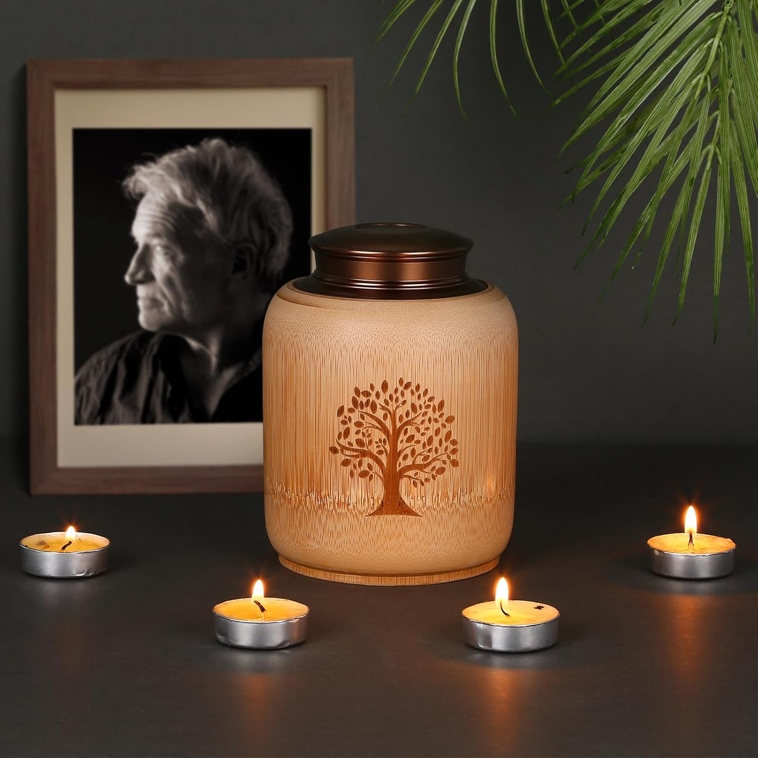 Bamboo Cremation Urn with Tree of Life Pattern