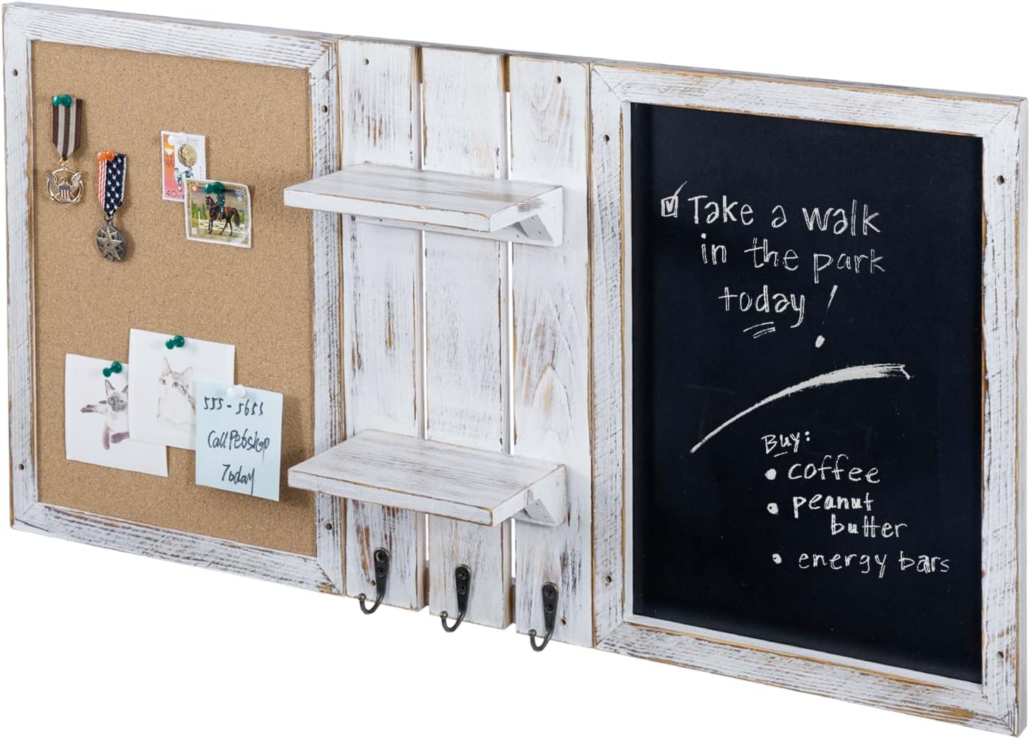 Shabby Chalkboard Corkboard Wall Organizer Combo Set