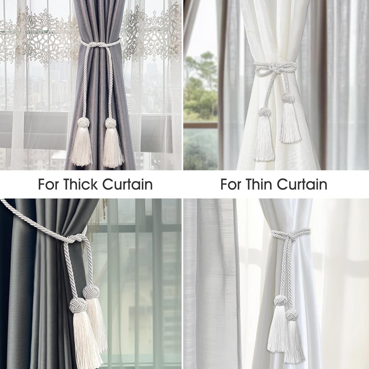 2 Pack Beige Curtain Tassel Tiebacks with Holdbacks