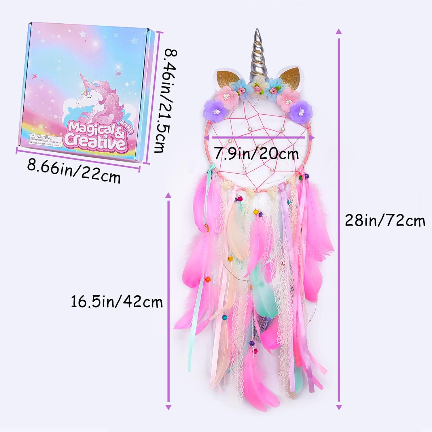 FIODAY Unicorn Dream Catcher Wall Decor with LED Light