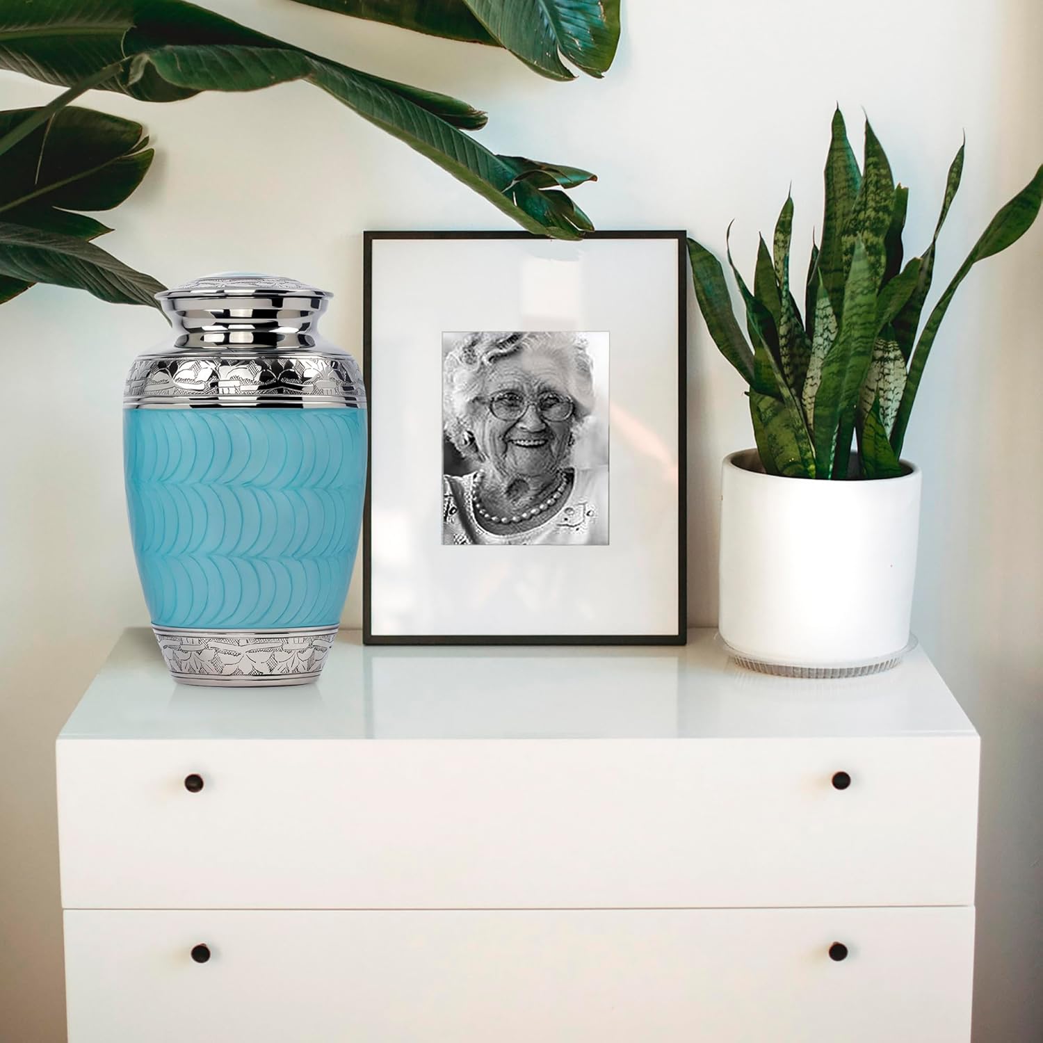 Trupoint Memorials Large Light Blue Cremation Urn with Silver Lining