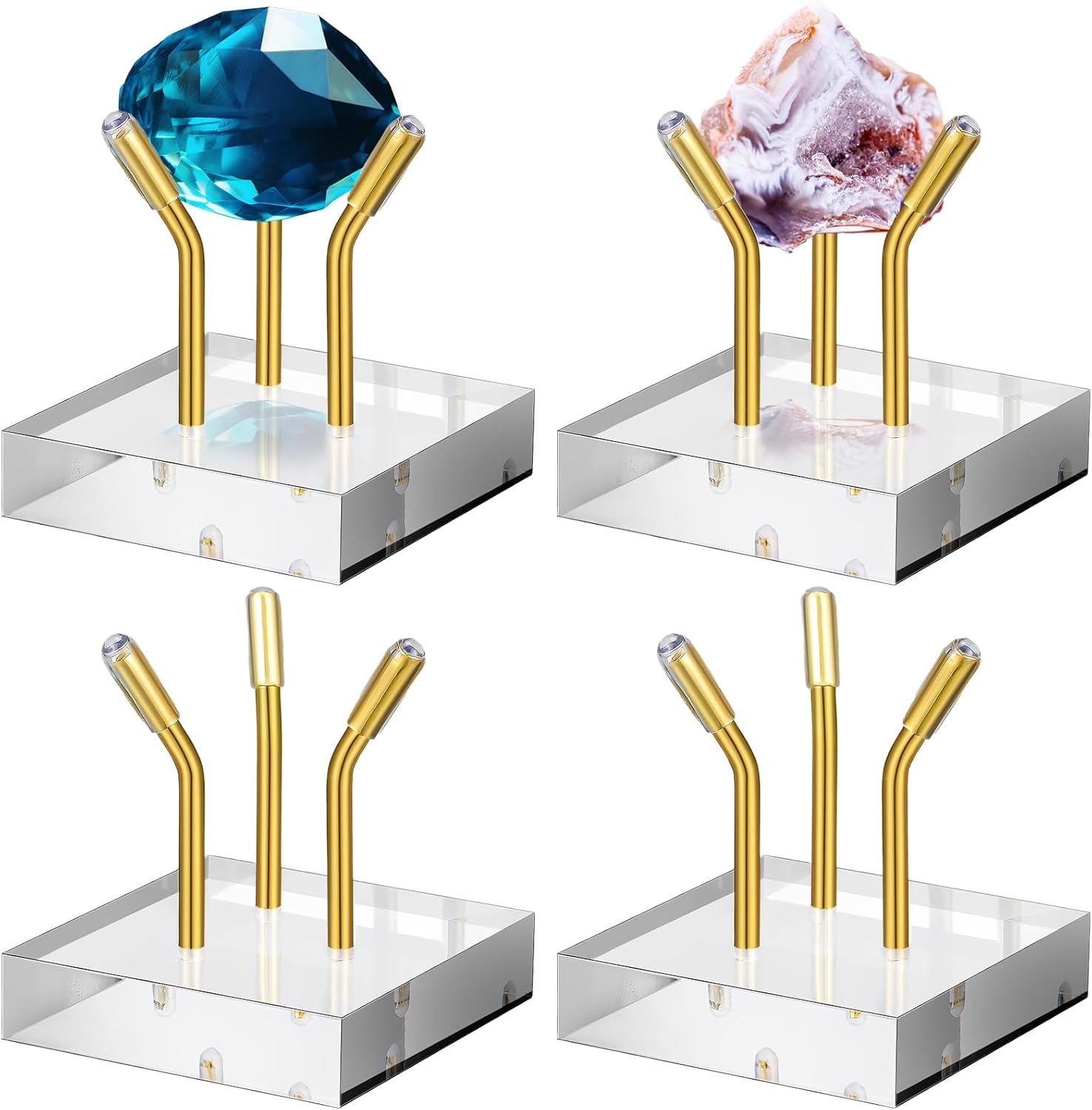 Weysat 4 Pack Clear Acrylic Display Stand with 3 Peg Metal Easel