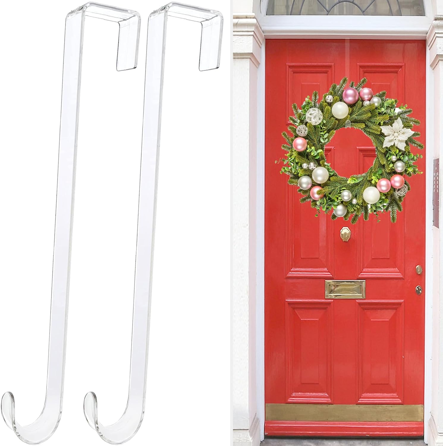 12 Inch Clear Wreath Hangers 2 Pack Front Door Hooks
