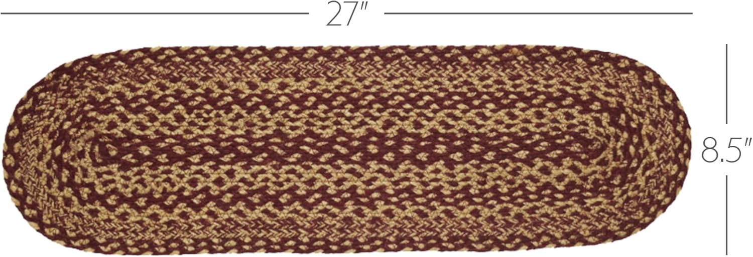 VHC Brands Burgundy Tan Jute Oval Stair Tread Non Slip