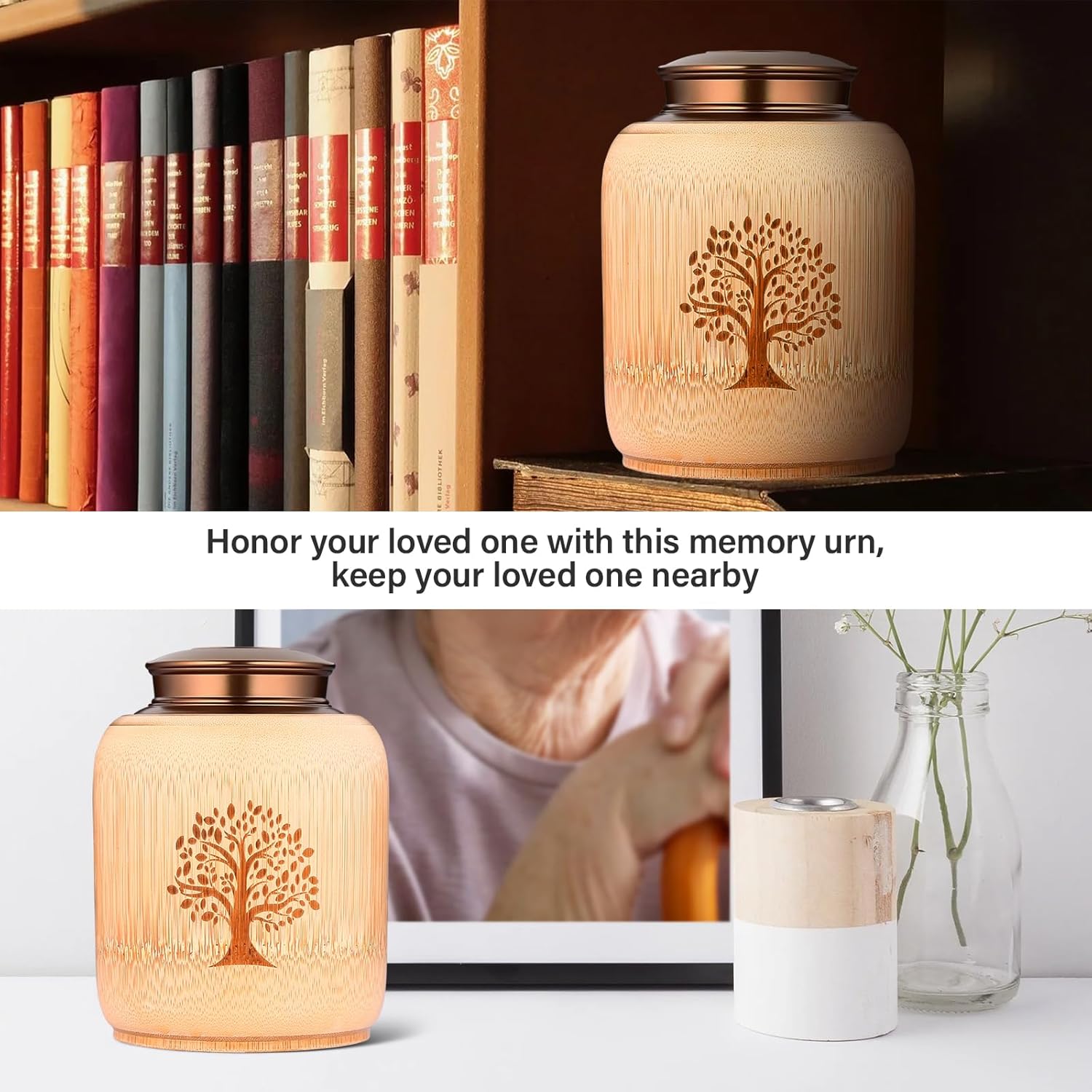 Bamboo Cremation Urn with Tree of Life Pattern