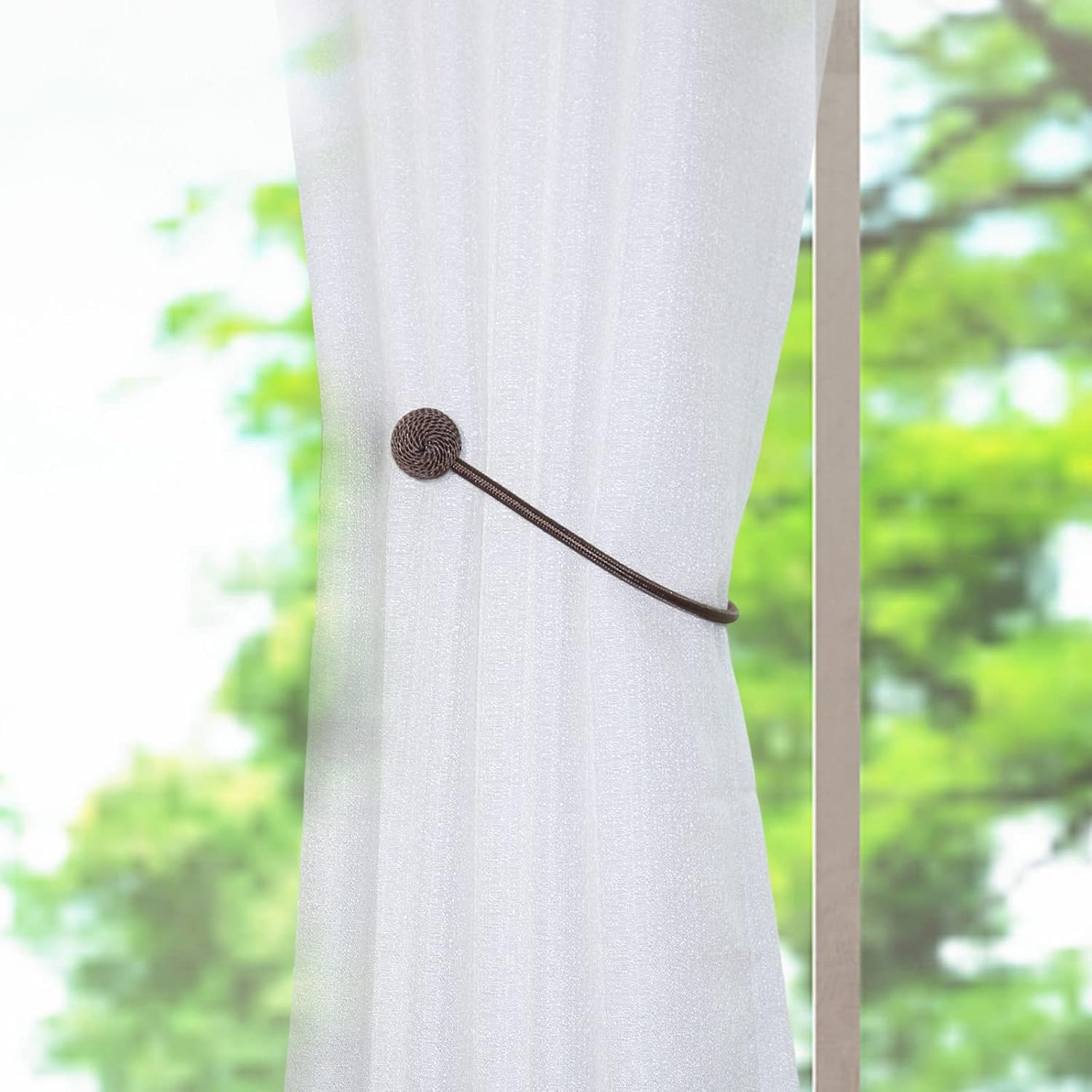 2 PCS Magnetic Curtain Holdbacks with Woven Rope - Brown