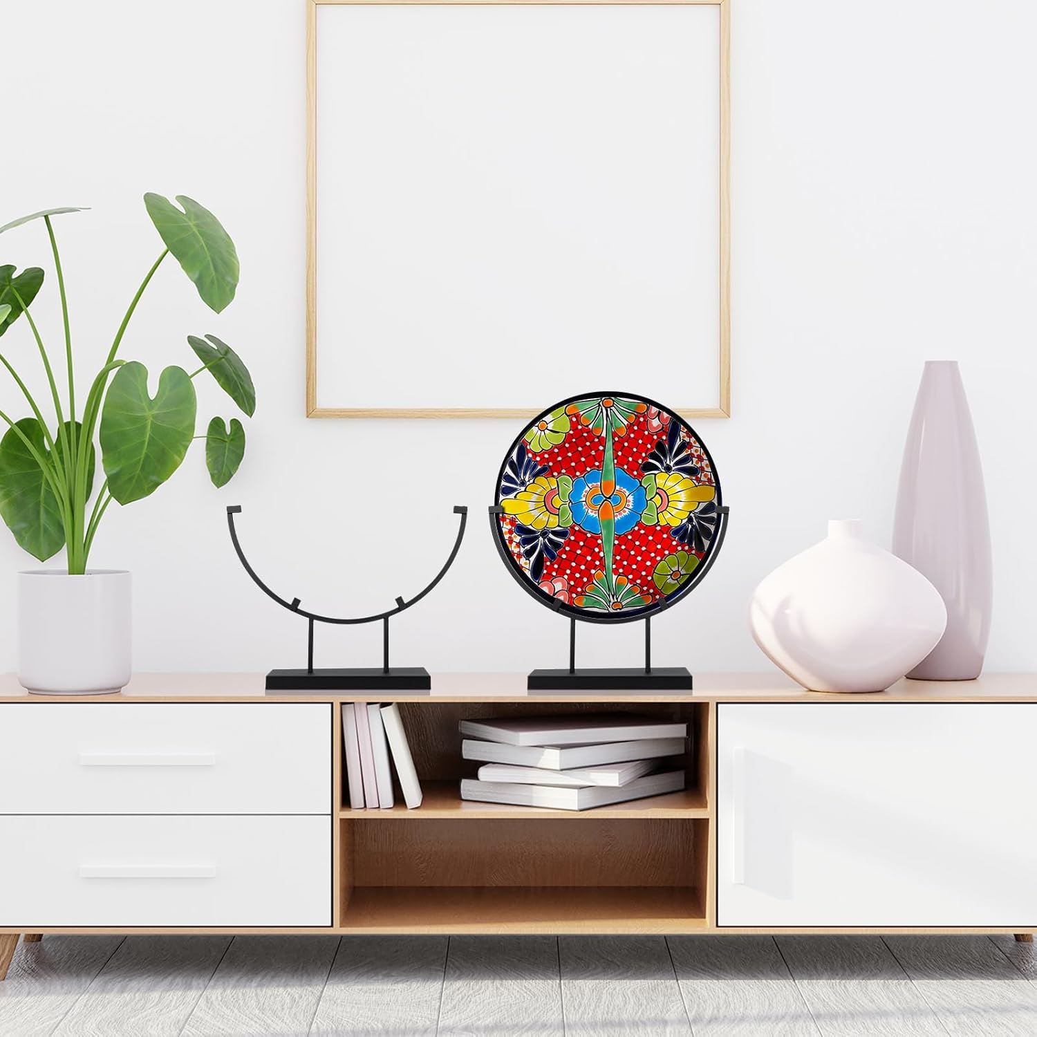 Blulu 4 Pcs 10 Inch Round Metal Easels for Art Displays
