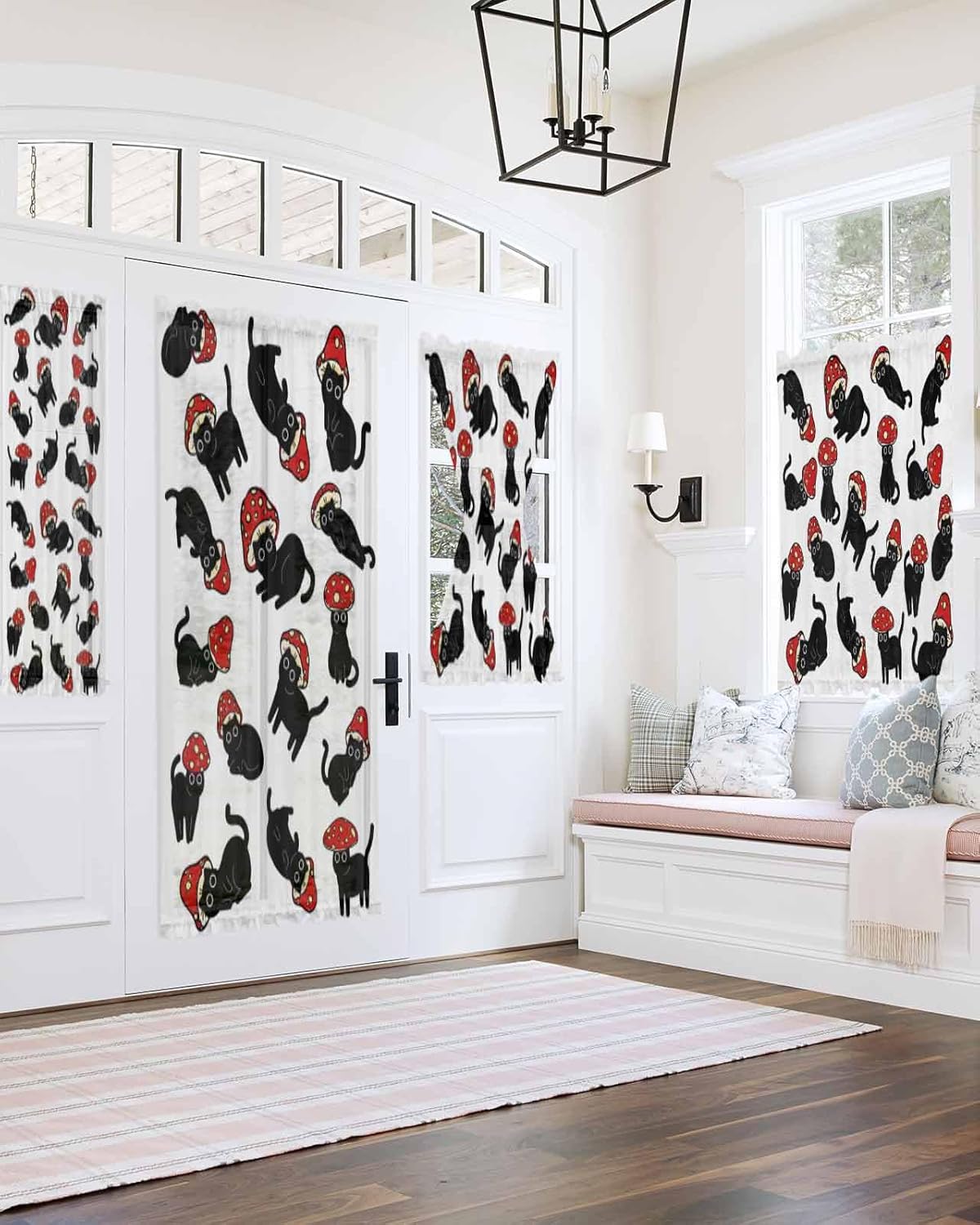 Black Semi Sheer Front Door Curtains 54x40 Inch