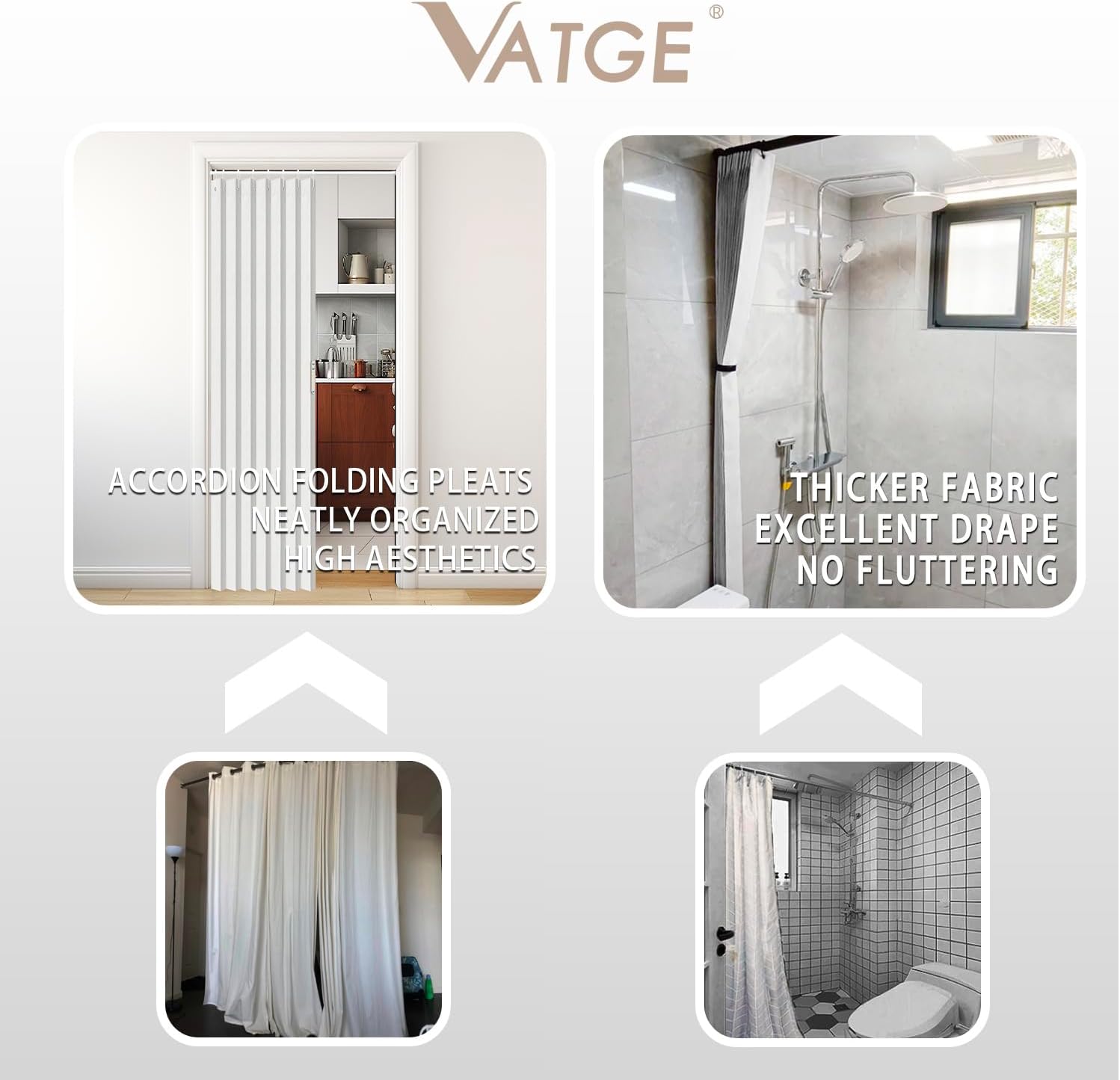 Vatge Accordion Door Curtain Panel with Tieback - Stone White