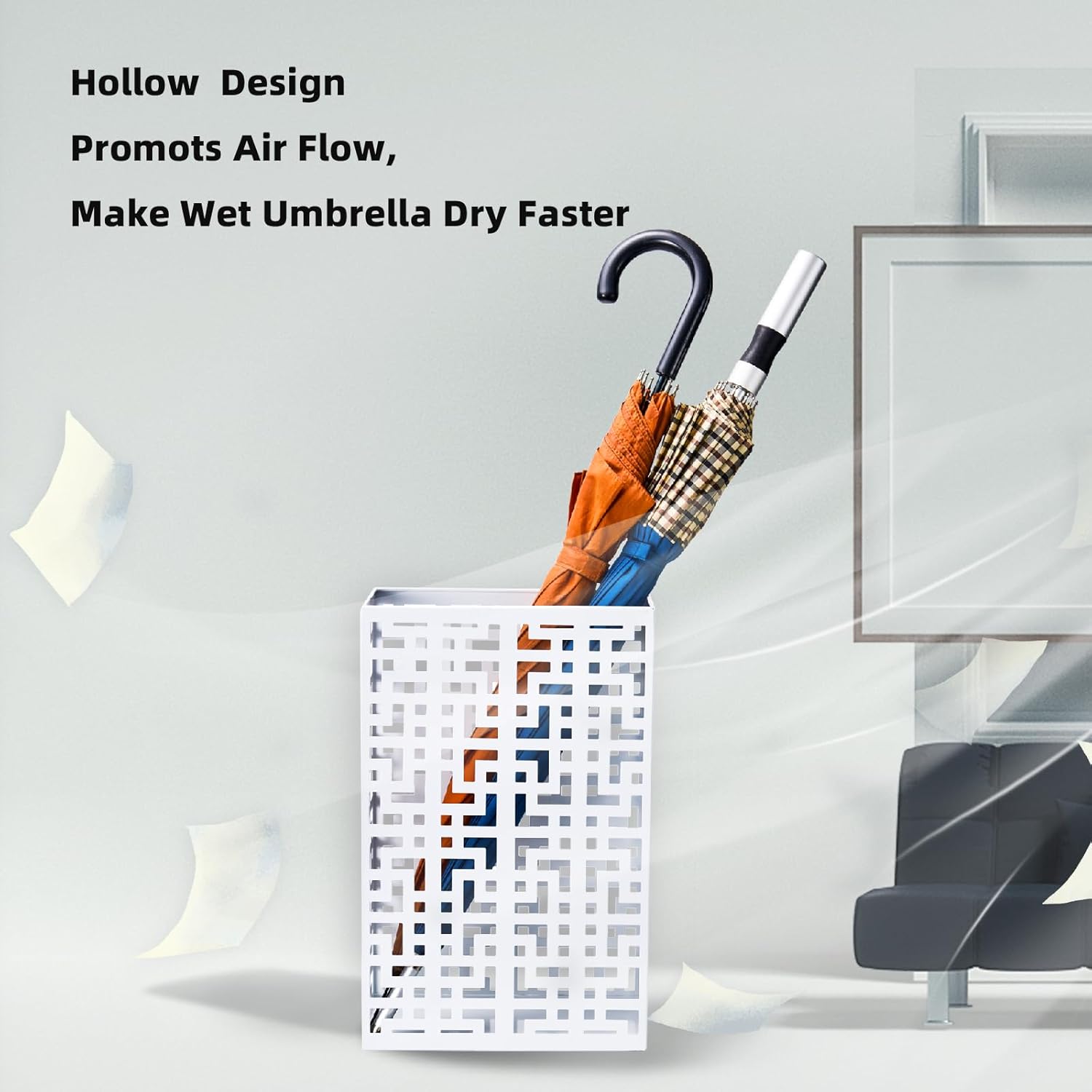 Umbrella Stand Holder for Entryway Square Metal Rack White 16x10x5 Inch