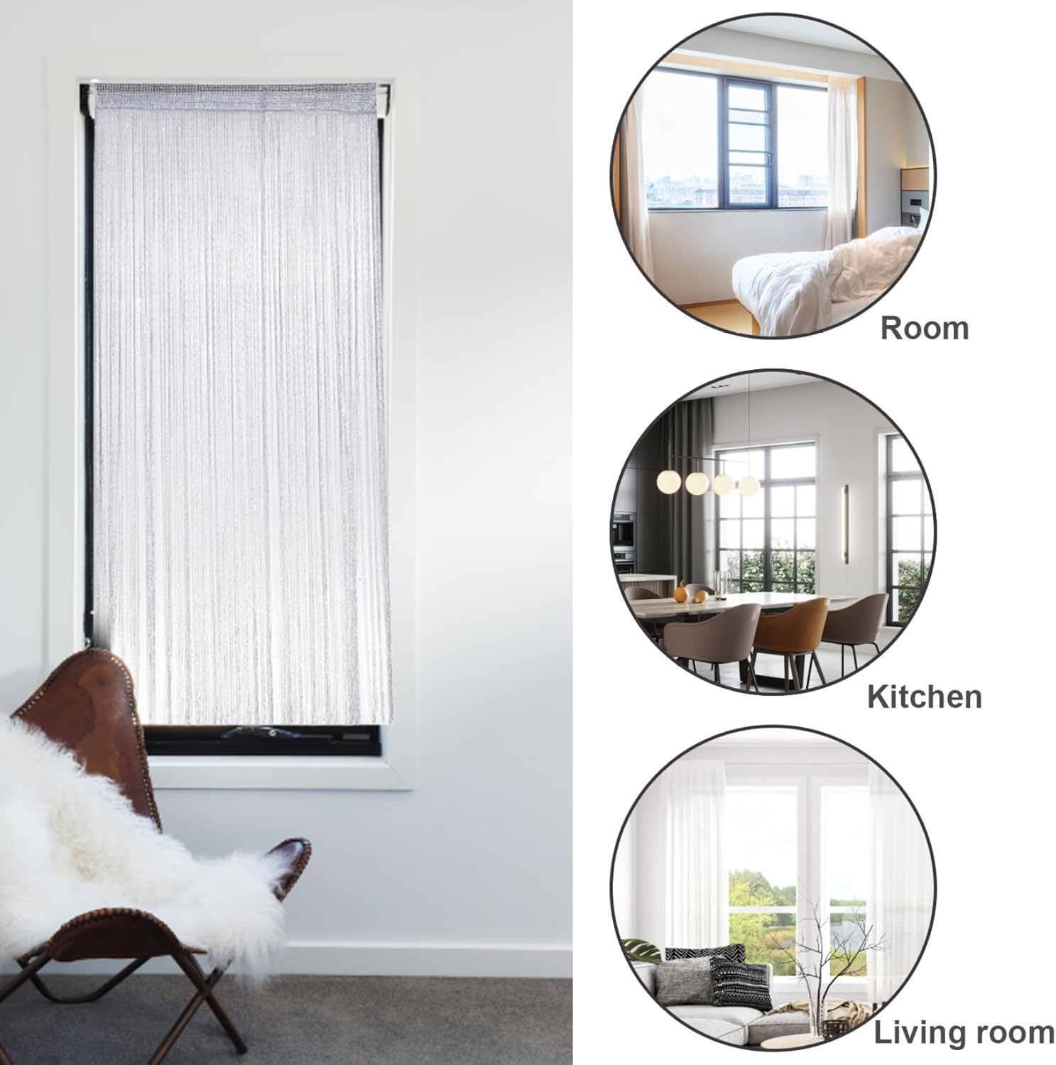 Beaded Door Curtain 79x39 Inch Grey Decorative Curtain