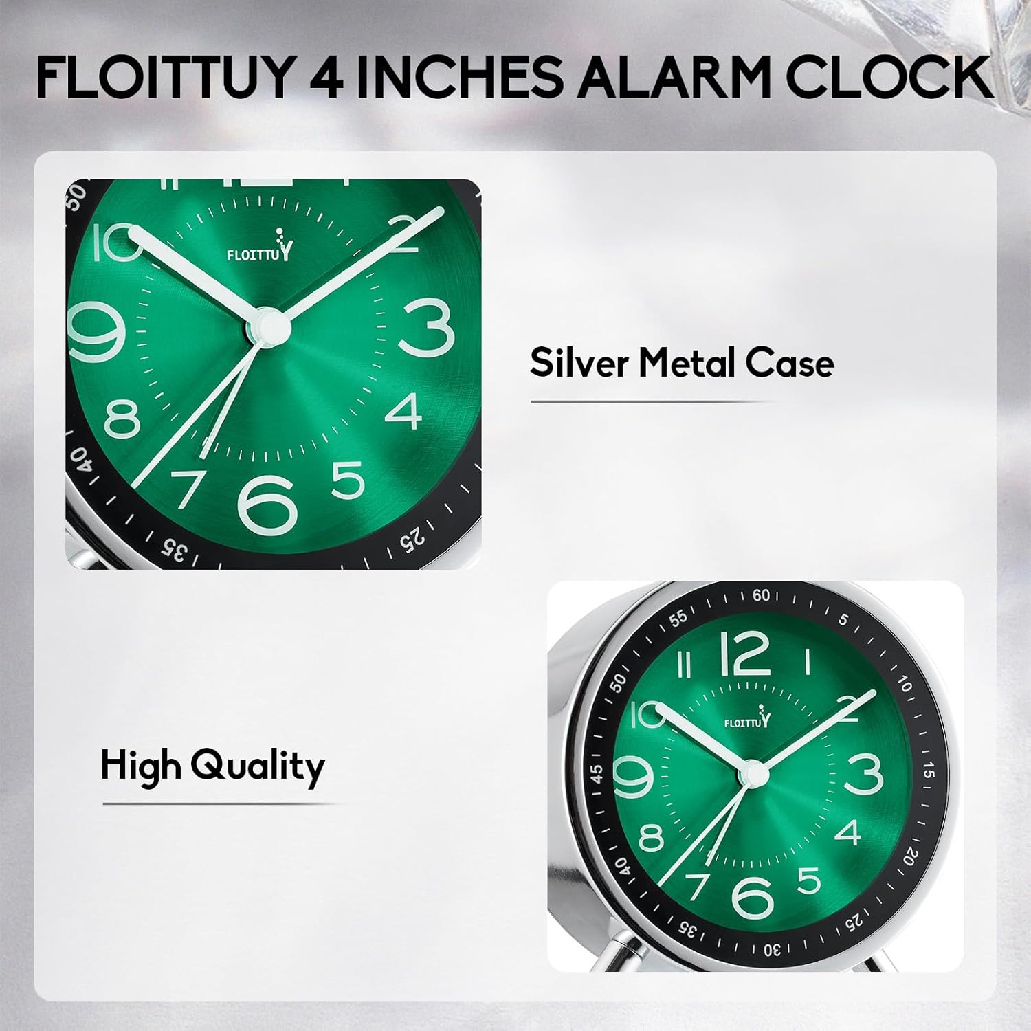 Super Silent Metal Alarm Clock with Night Light and Retro Design