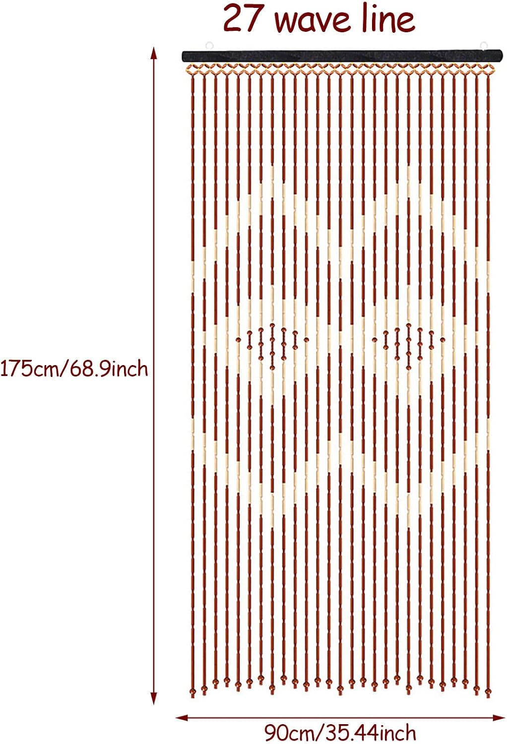 Wood Beaded Curtain for Doorway Coffee White 3544 x 689 Inches
