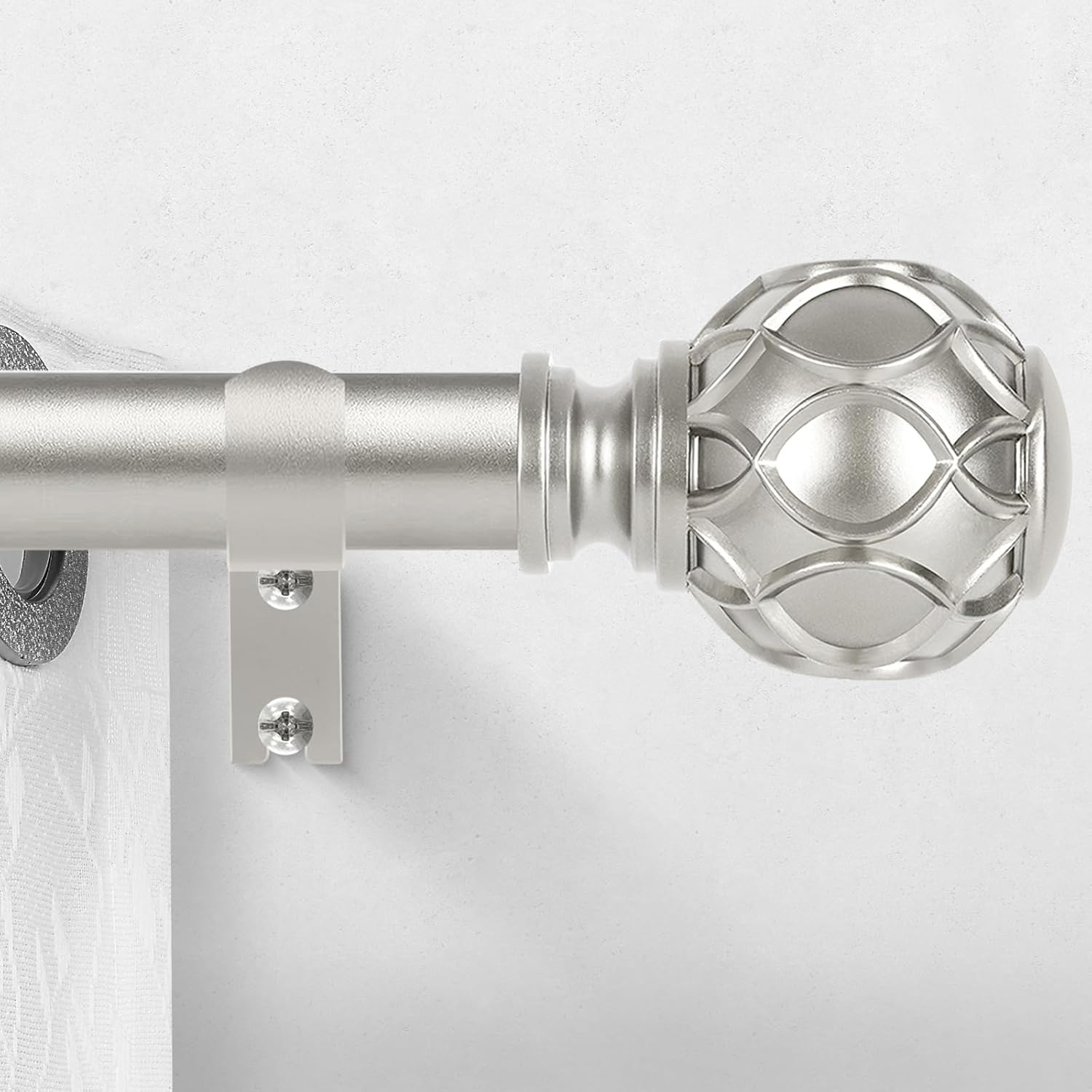 HTZON Antique Silver Decorative Curtain Rod Set 66-120 Inch