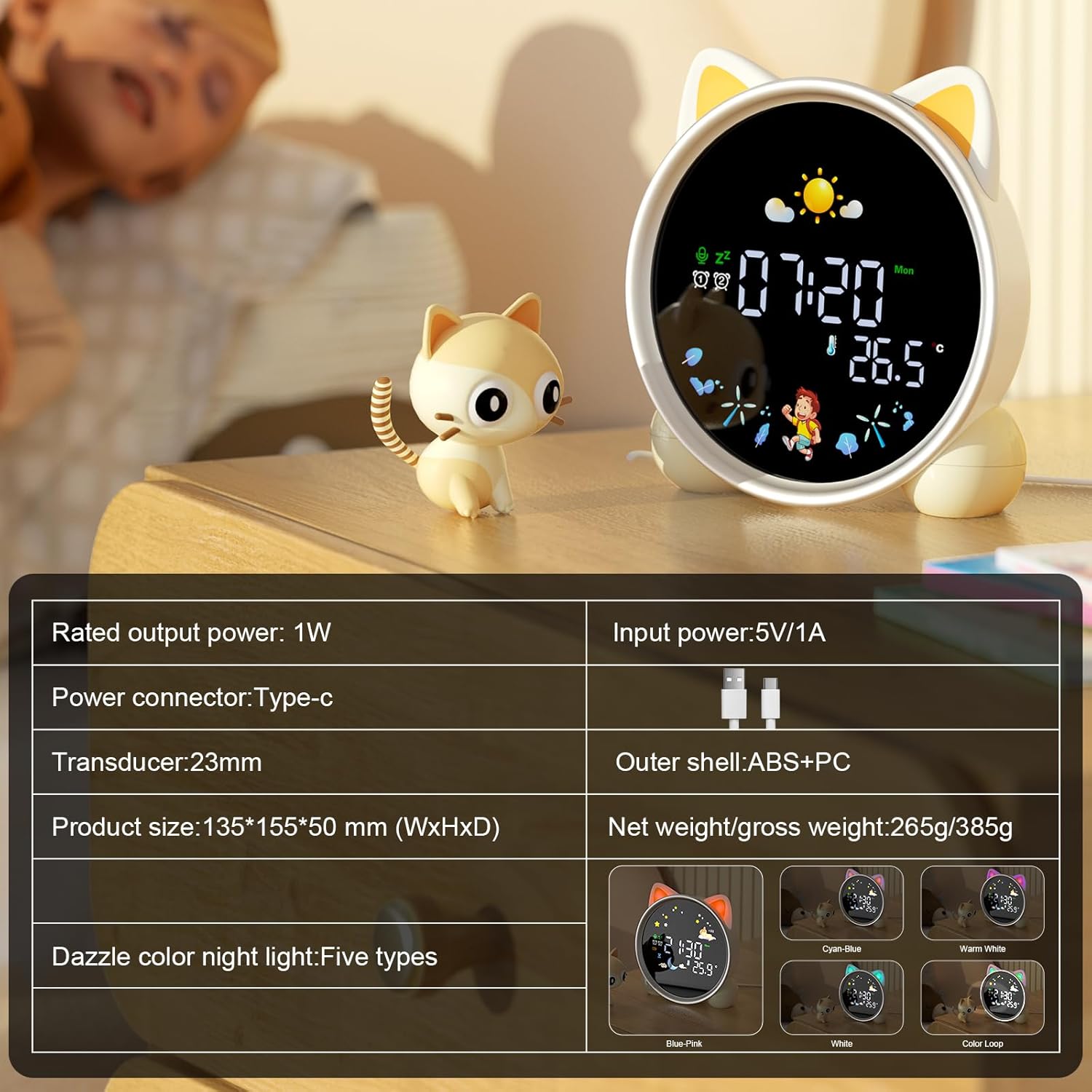 Kids Alarm Clock with Color Changing Light