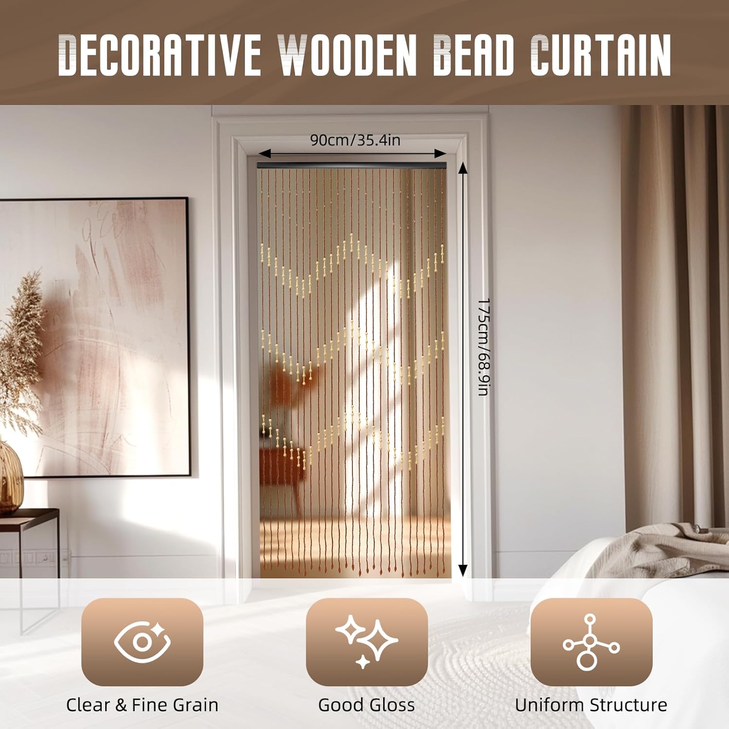Bamboo Bead Curtain for Doorway Privacy Decor 354x689in