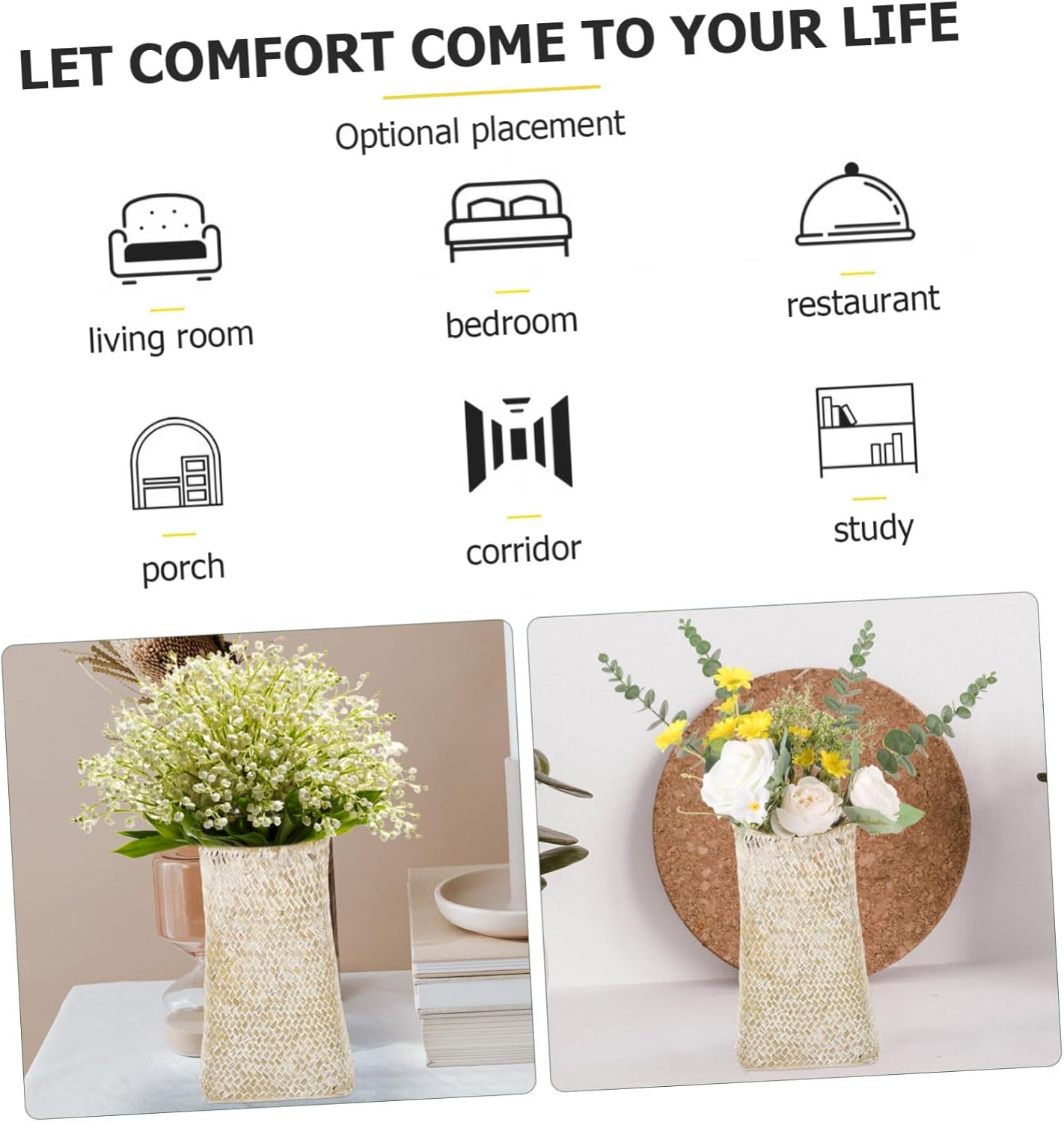 Seagrass Woven Flower Vase for Dried Flowers Nordic Style