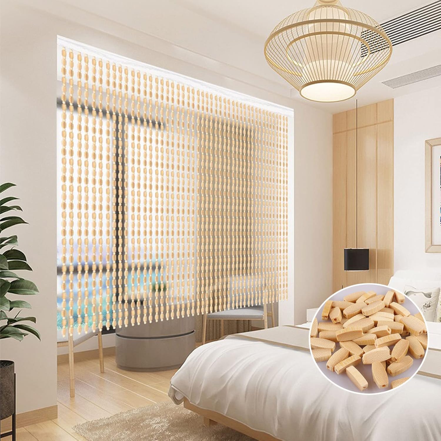 Bamboo Beaded Curtain for Doorway Room Divider Decor