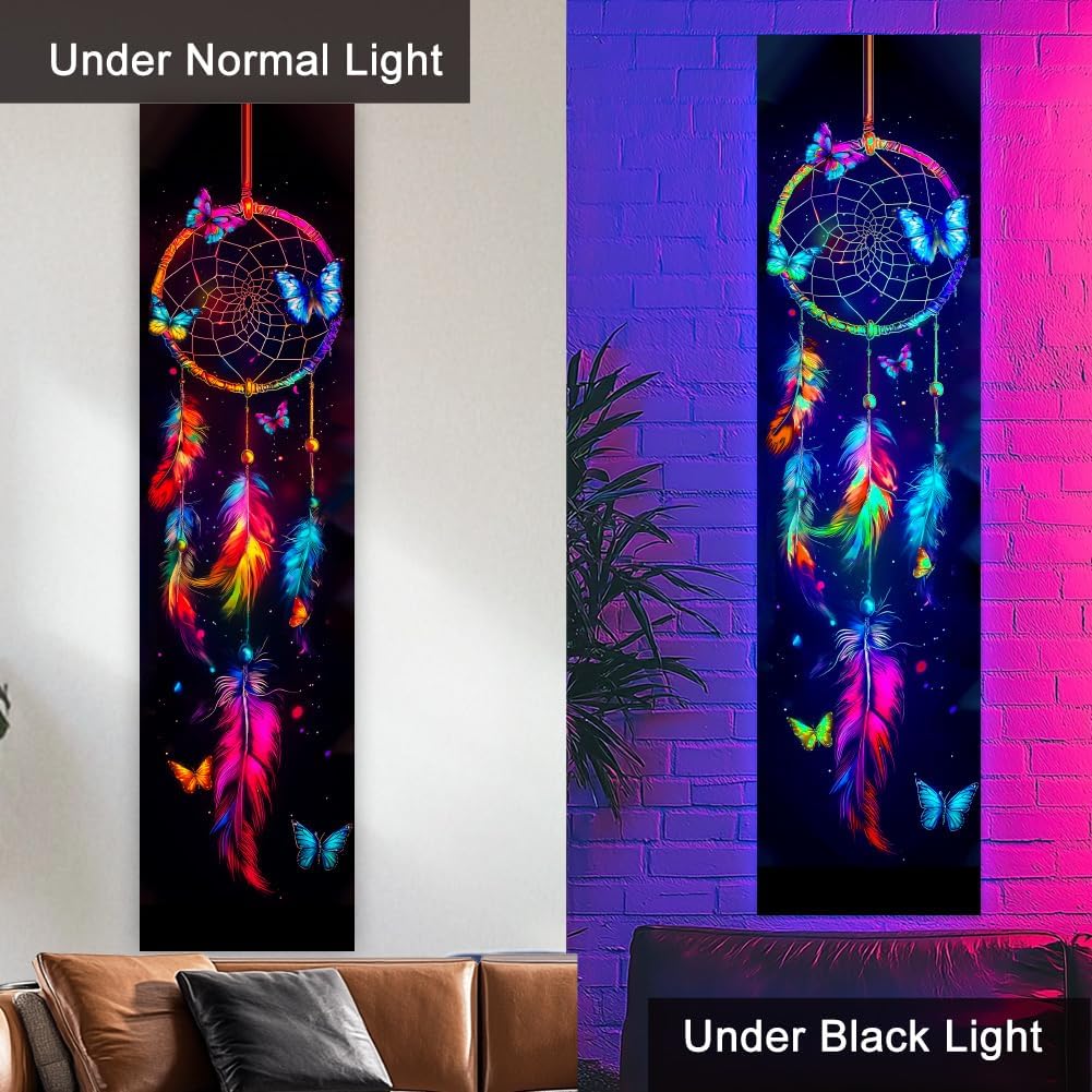 ACRNIGHEET UV Reactive Blacklight Dream Catcher Tapestry Wall Decor