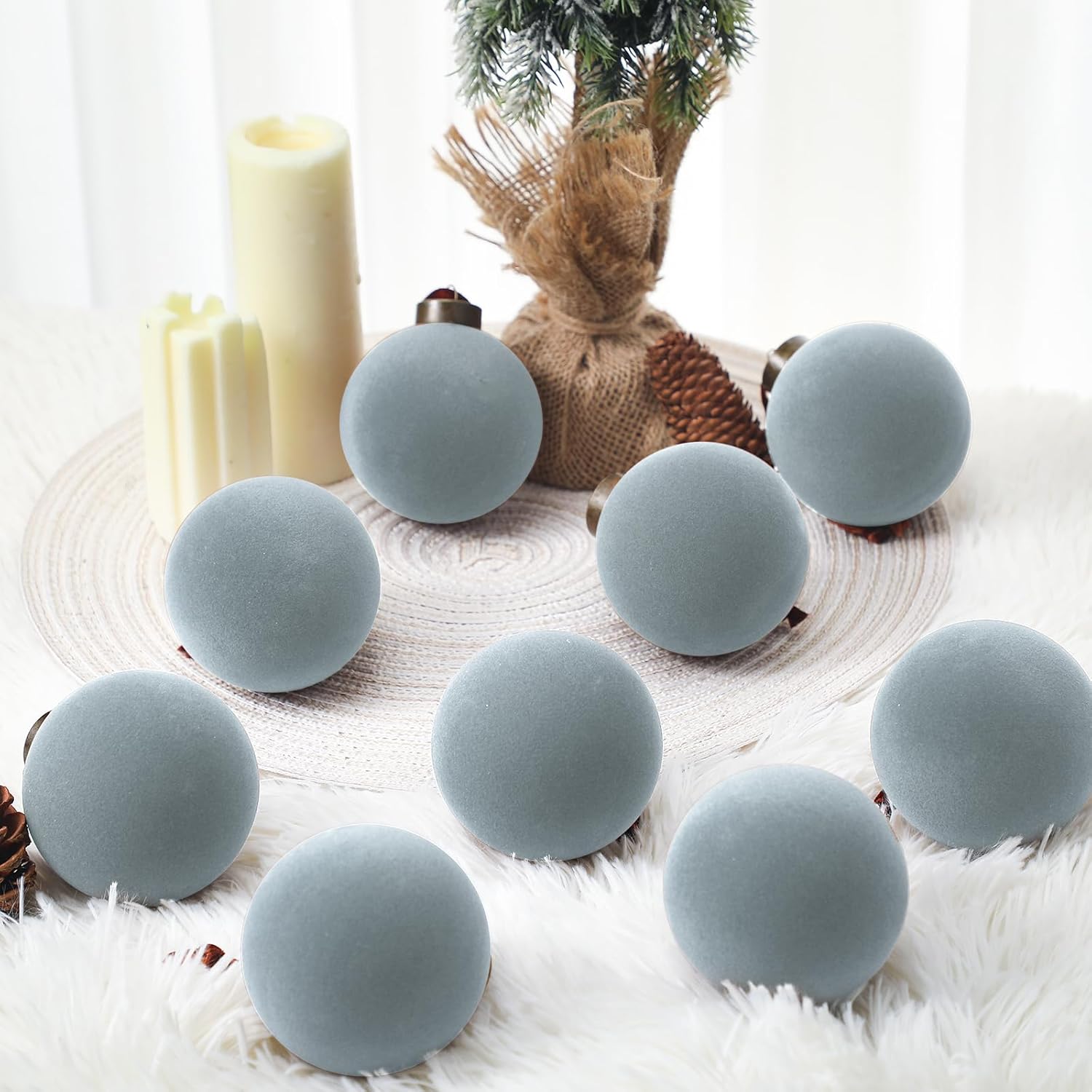 Liliful 15 Pcs Flocked Christmas Tree Balls Decorations