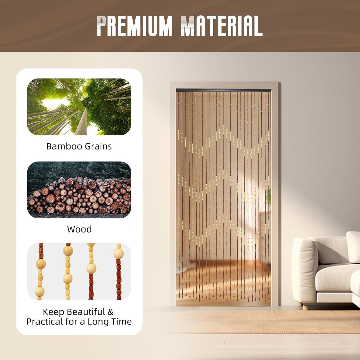 Bamboo Bead Curtain for Doorway Privacy Decor 354x689in
