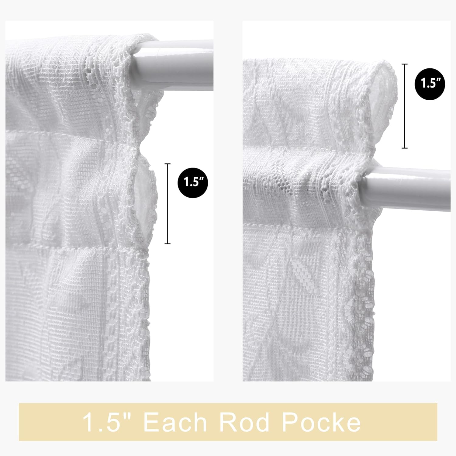 2 Pcs White Lace Boho Floral Curtains with Tie-backs