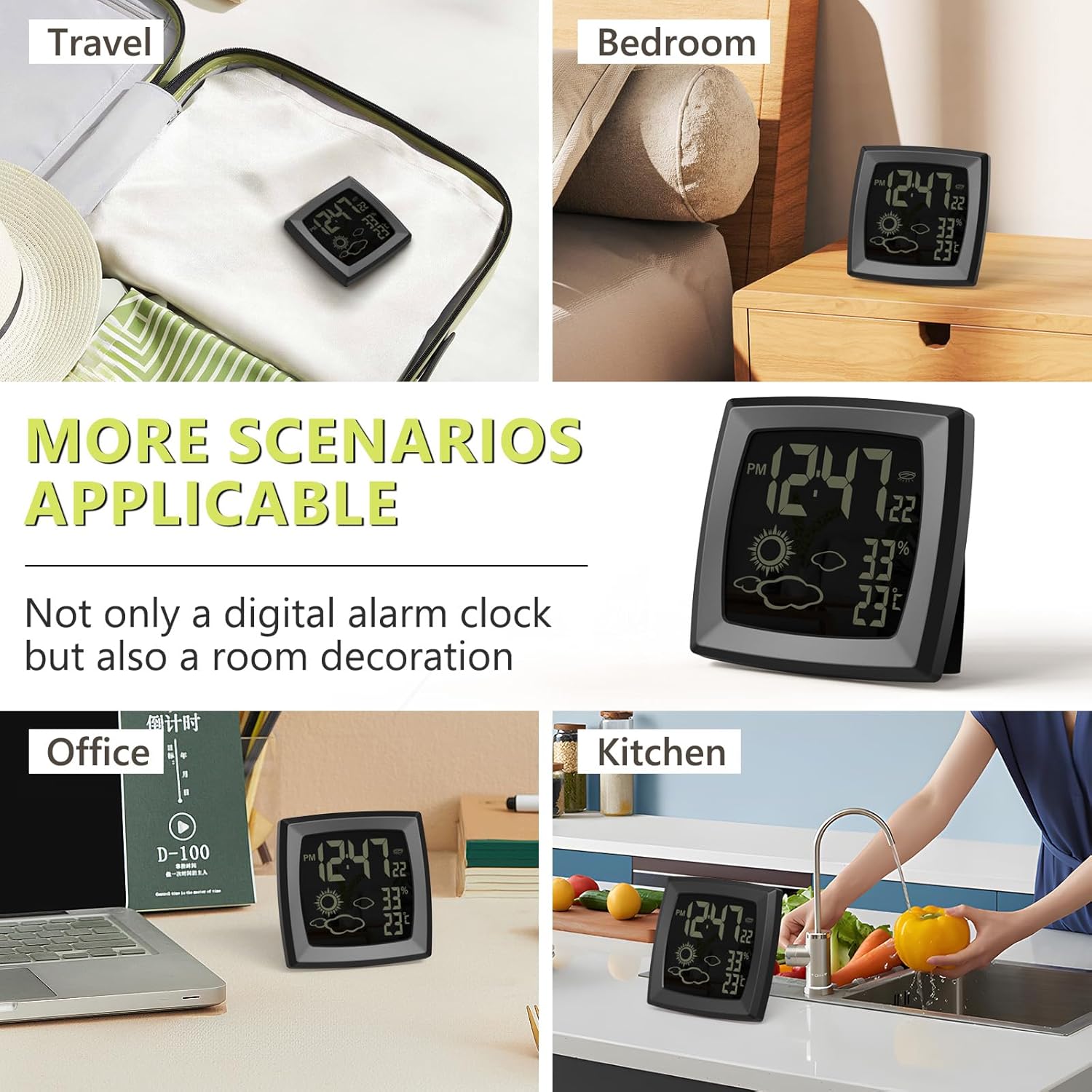 VOILEIPAGI Auto Backlight Digital Alarm Clock with Temperature Humidity