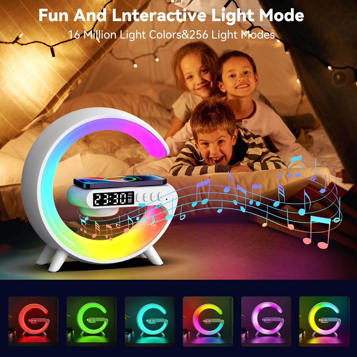 LED Atmosphere Lamp with Alarm Clock and 15W Charger