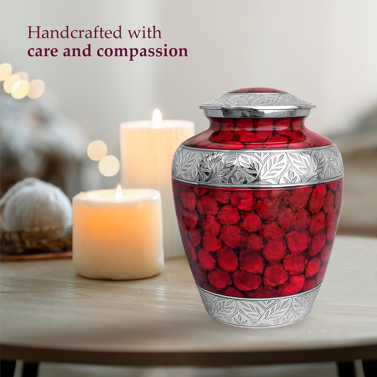 Trupoint Memorials Cremation Urn Red with Silver Lining