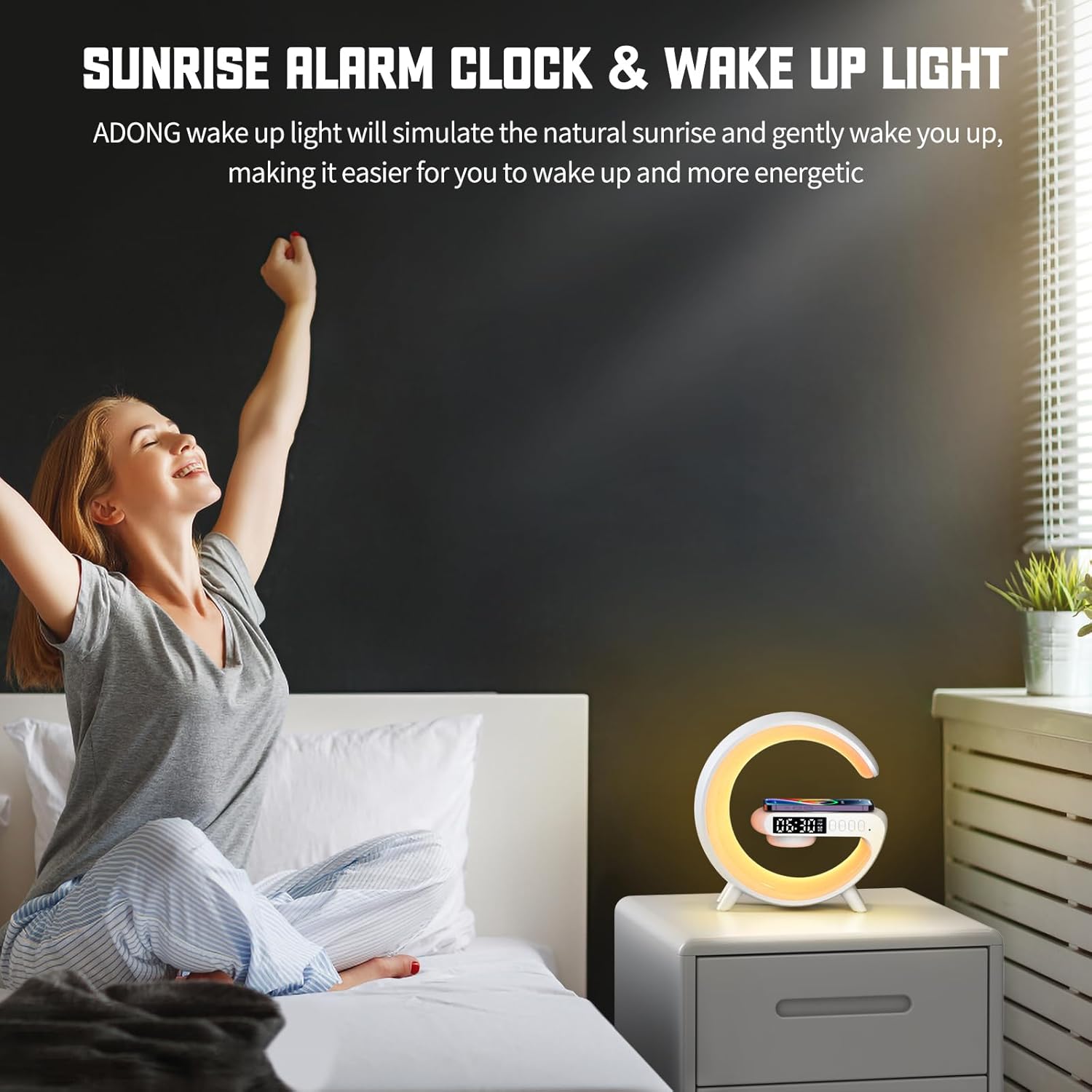 LED Atmosphere Lamp with Alarm Clock and 15W Charger