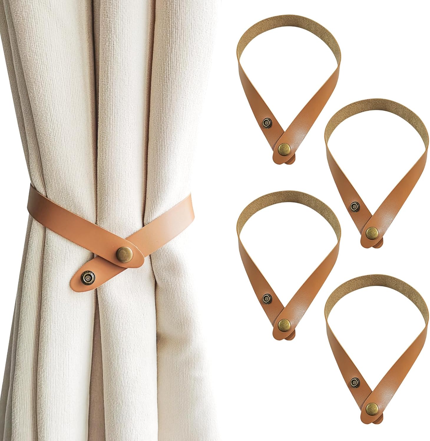 Retro Leather Curtain Tiebacks 4 Pack Brown Holdbacks