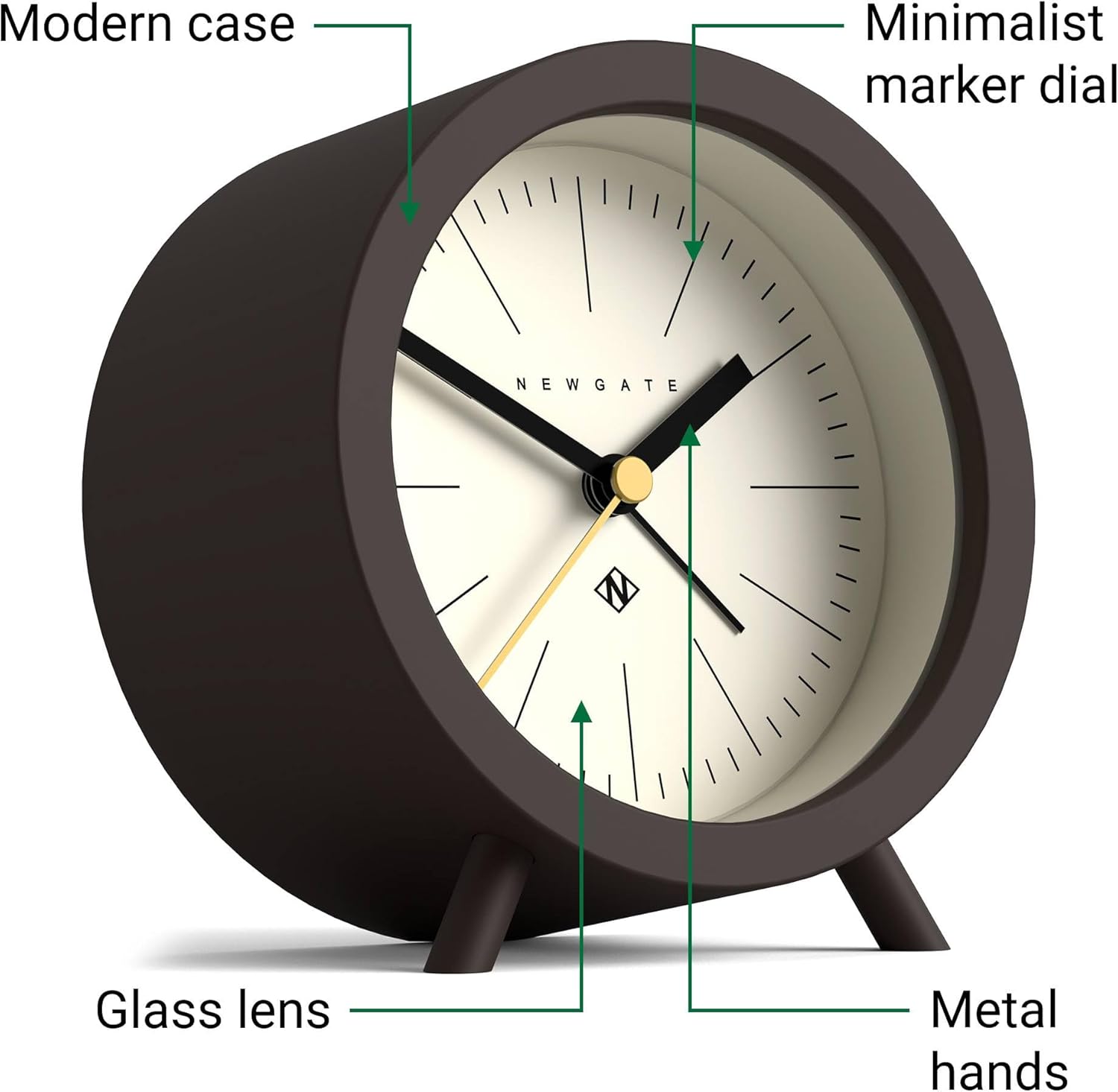 NEWGATE Fred Alarm Clock Modern Barrel Design Chocolate Brown