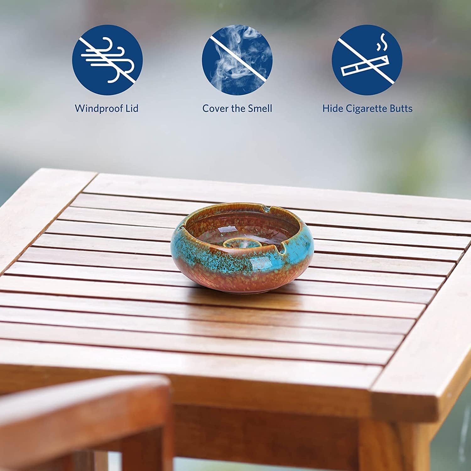 RONXS Ceramic Ashtray with Lid for Outdoor Use