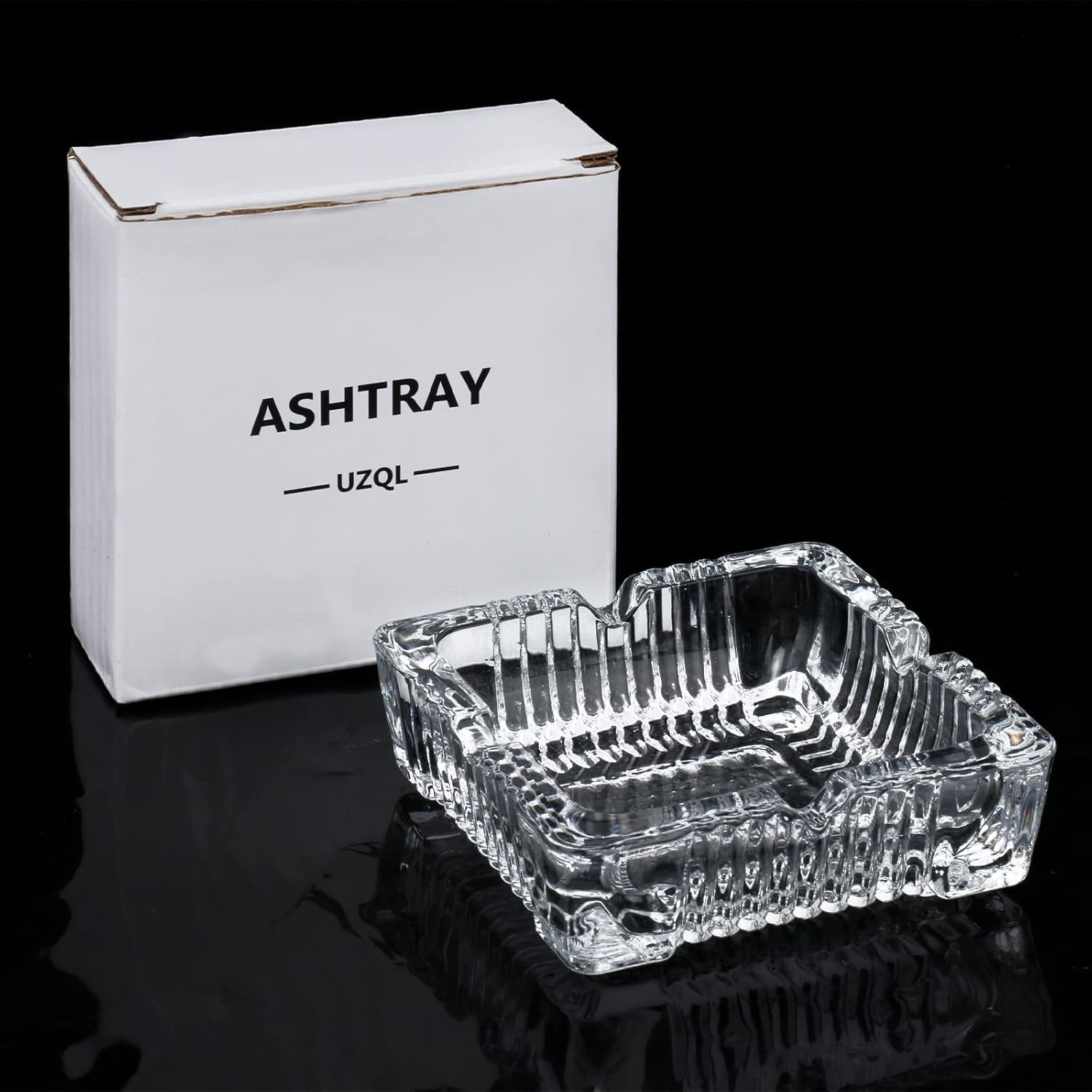 Square Crystal Ashtray with 4 Cigar Grooves