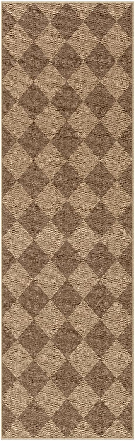 Lahome Checkered Jute Inspired Rug 2x8 Entry Hallway Non Slip Washable