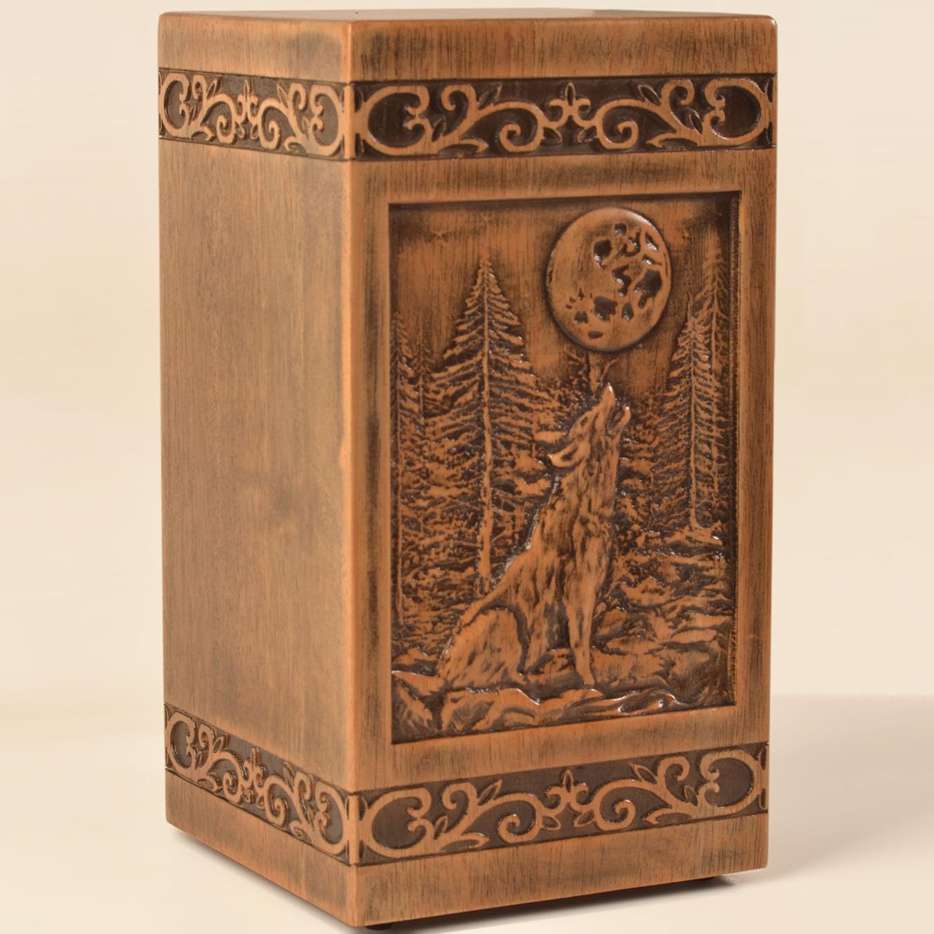 KIMNAG Wolf Wooden Cremation Urn 250lbs Decorative Keepsake