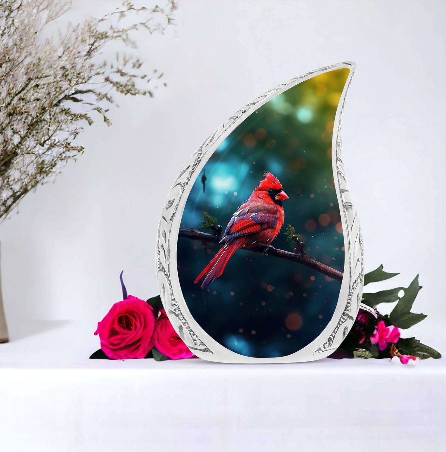 Red Cardinal Bird Cremation Urn for Human Ashes 10 Inch