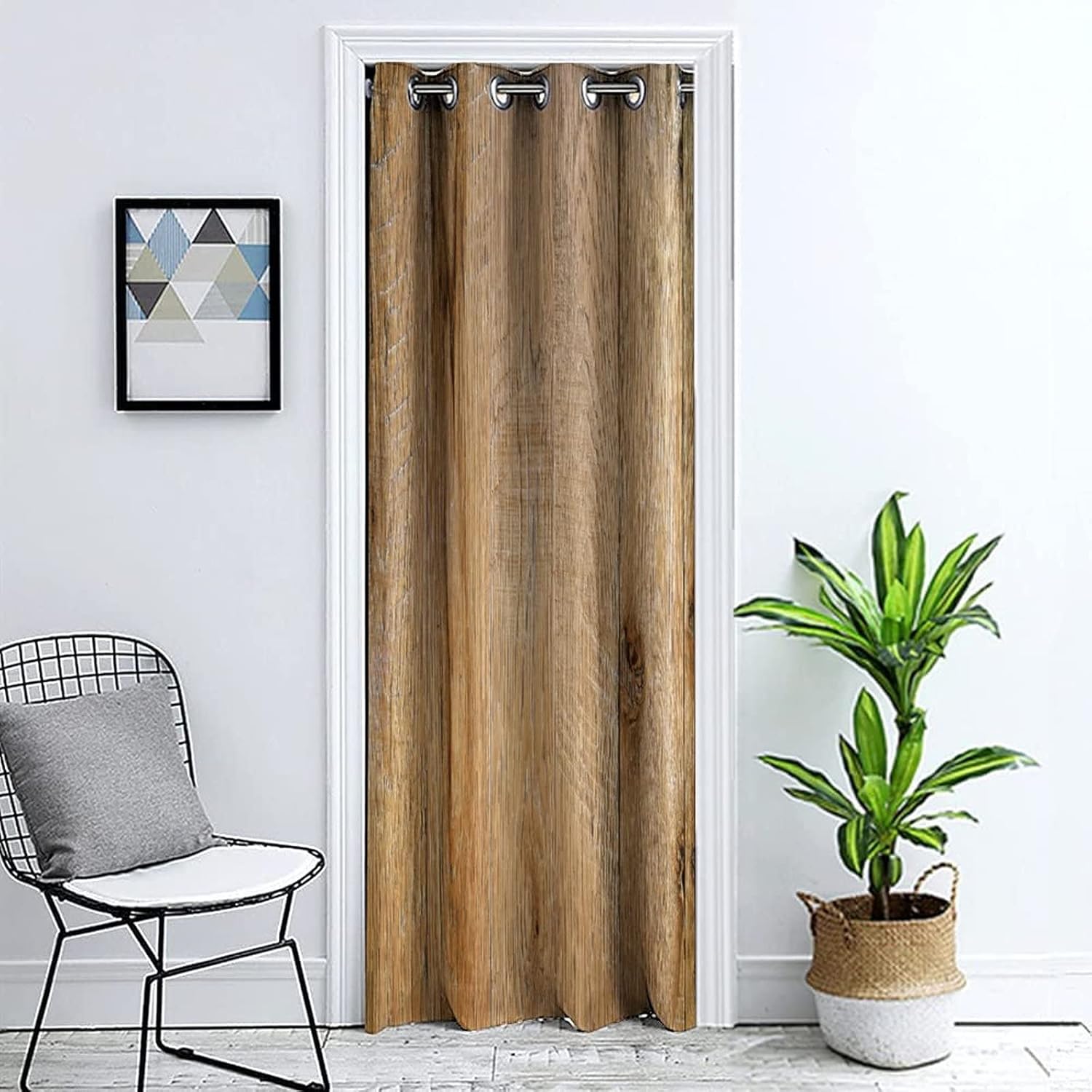 XISUNYA Doorway Curtains with Weathered Wood Print