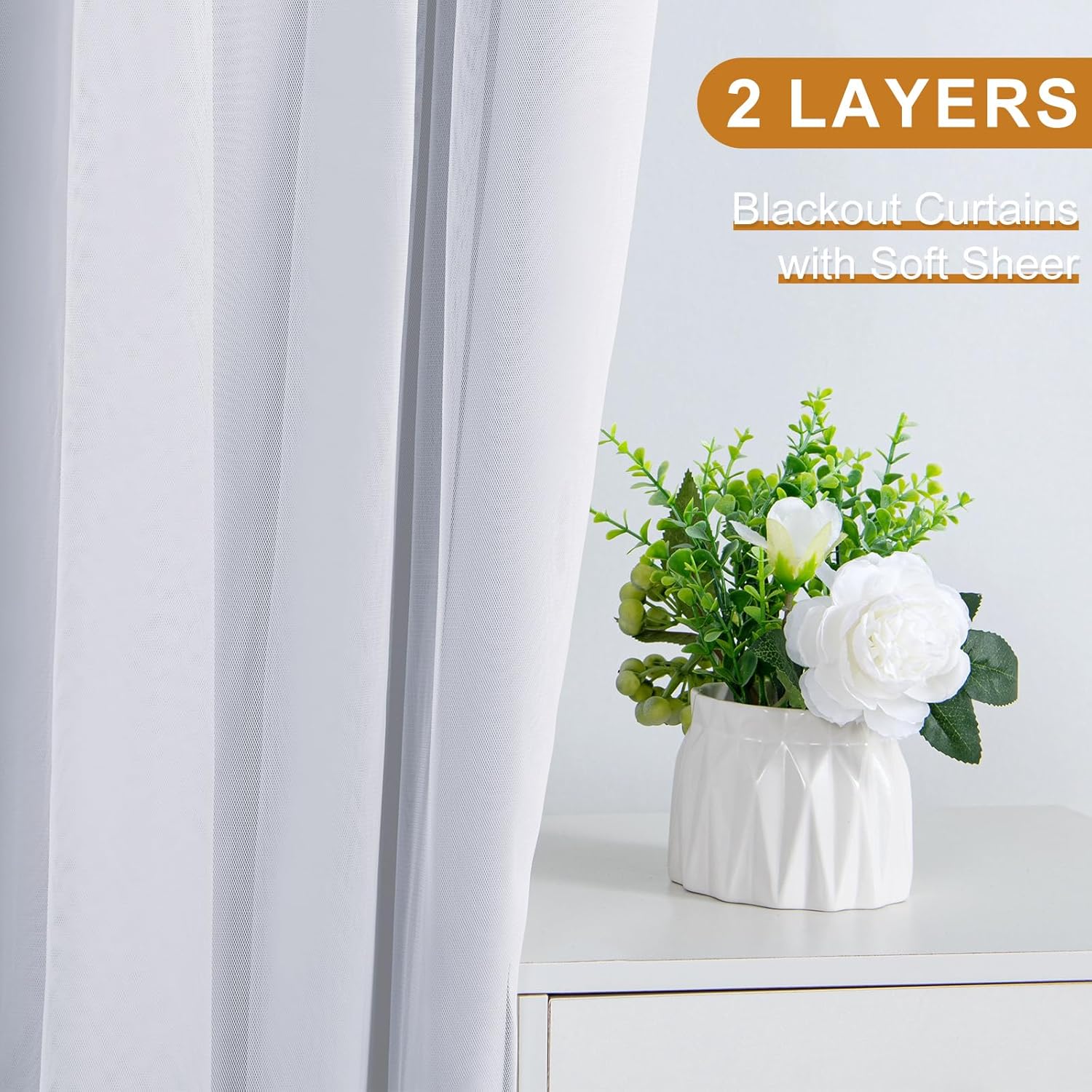DWCN Blackout Curtains with Sheer Overlay 52 Wx84 L