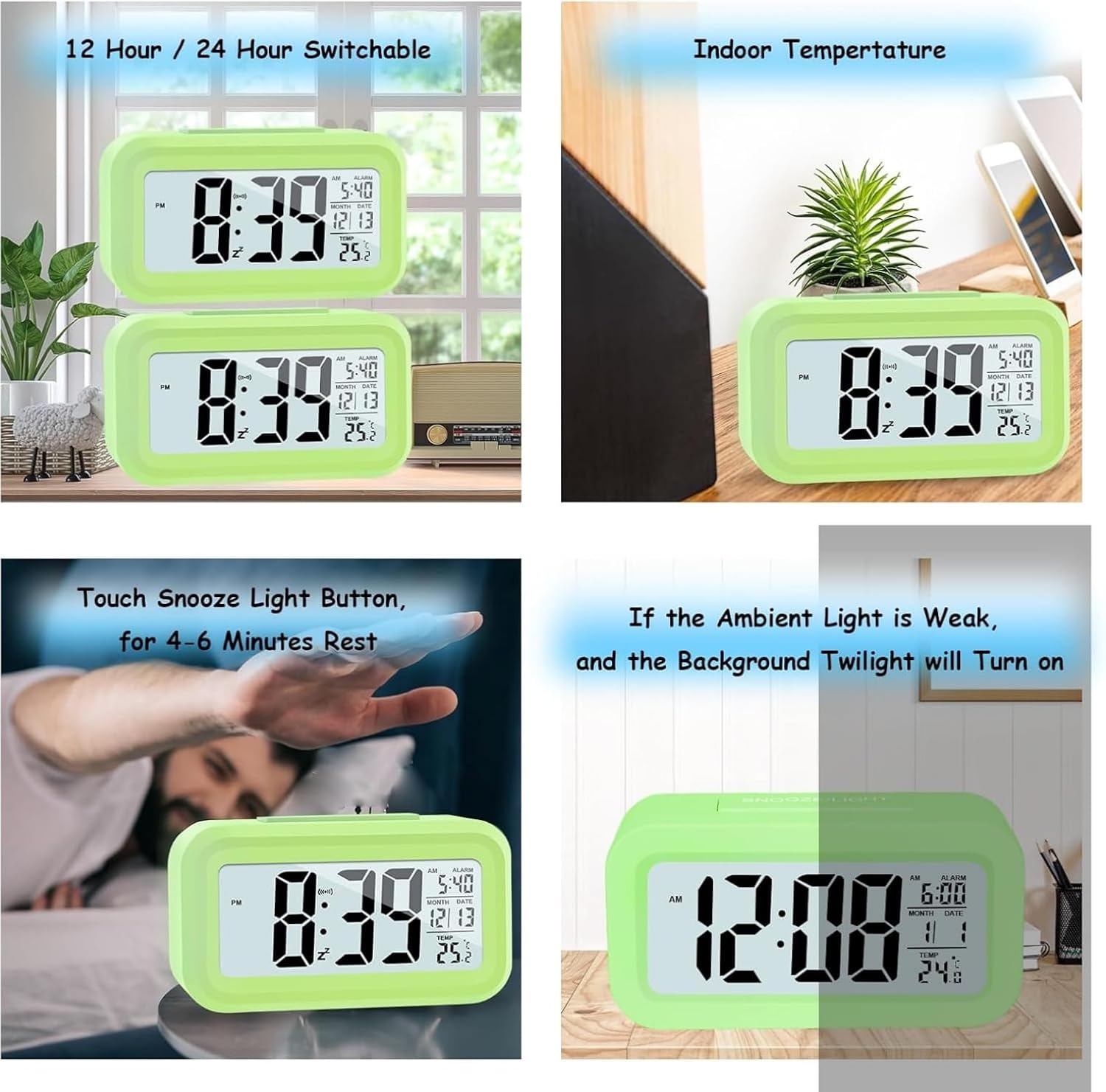 Upgraded Digital Alarm Clock with Temperature and Night Light Control