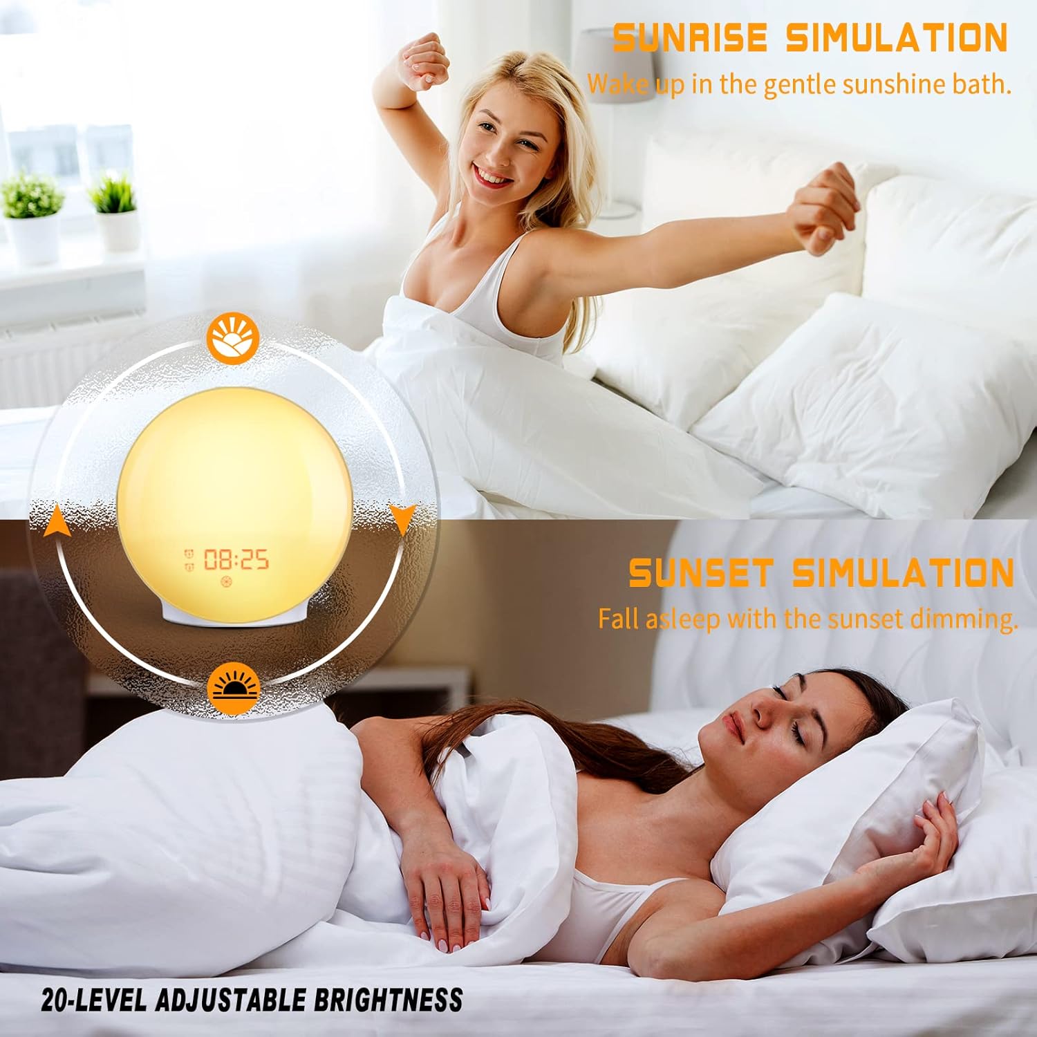 Sinopeace Sunrise Alarm Clock with Dual Alarms and Charging Port