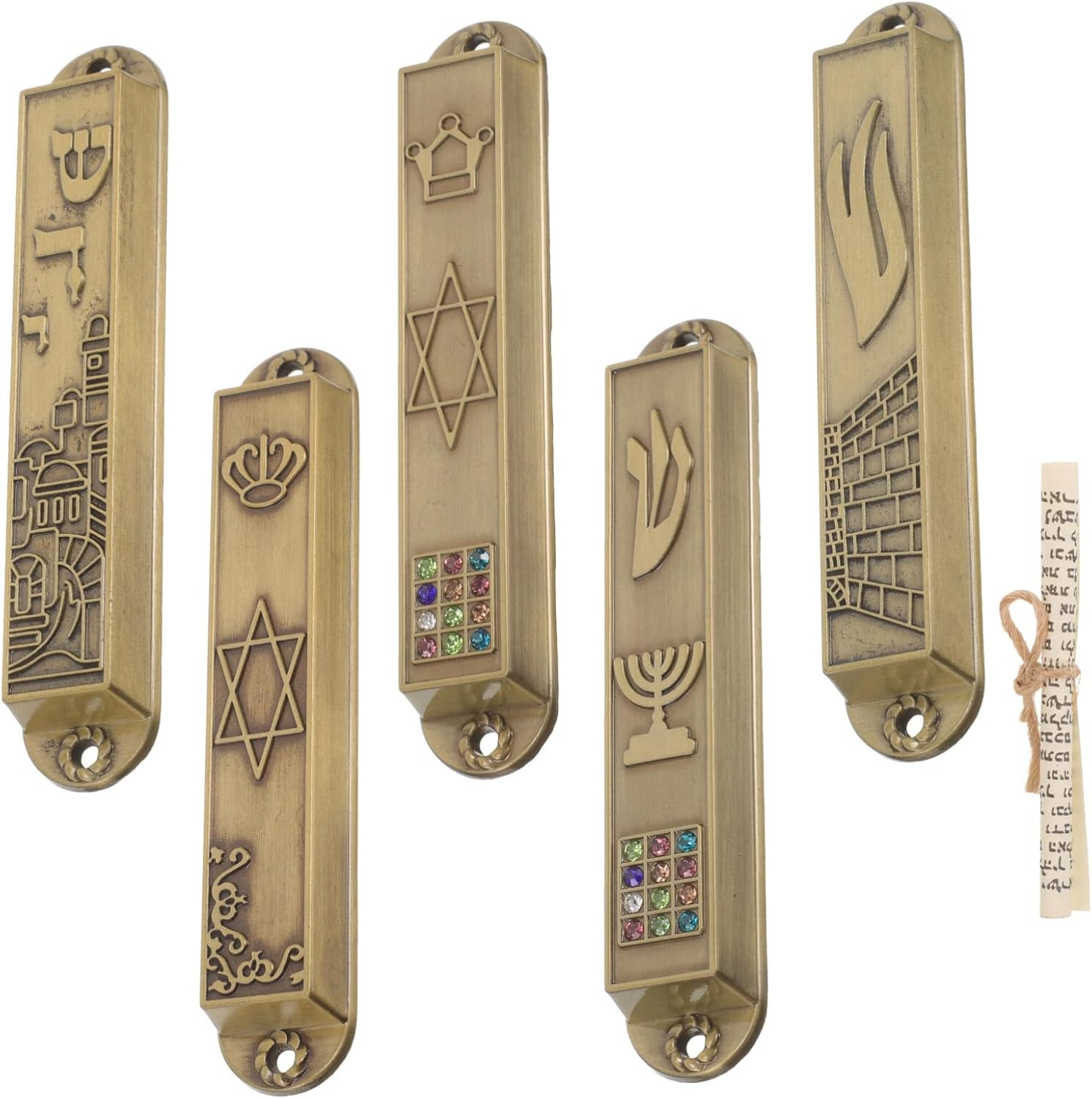 Classic Metal Mezuzah with Scrolls 5pcs